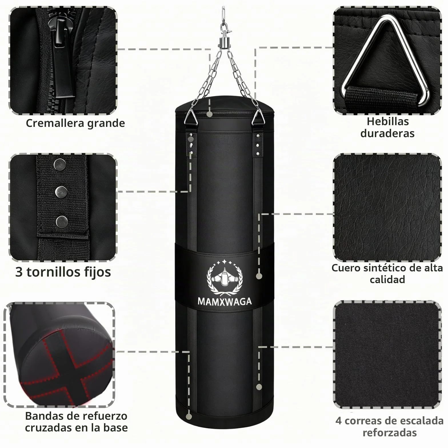 Saco de Boxeo para Adultos 120 cm Colgante Anti-Swing con Rotador Carga Máxima 80KG
