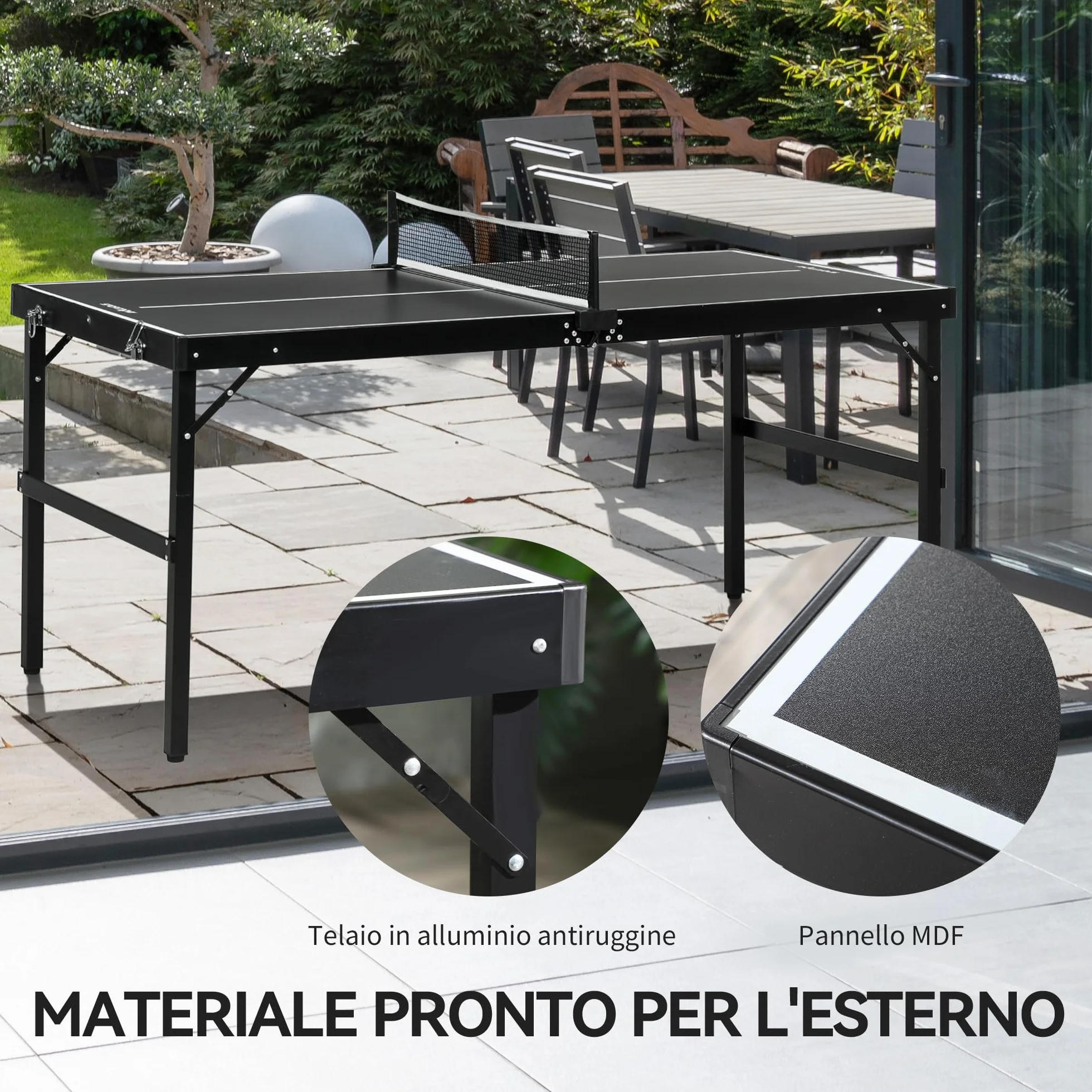 SPORTNOW Mesa de Ping Pong Plegable Aluminio 152x76x72 cm Negro