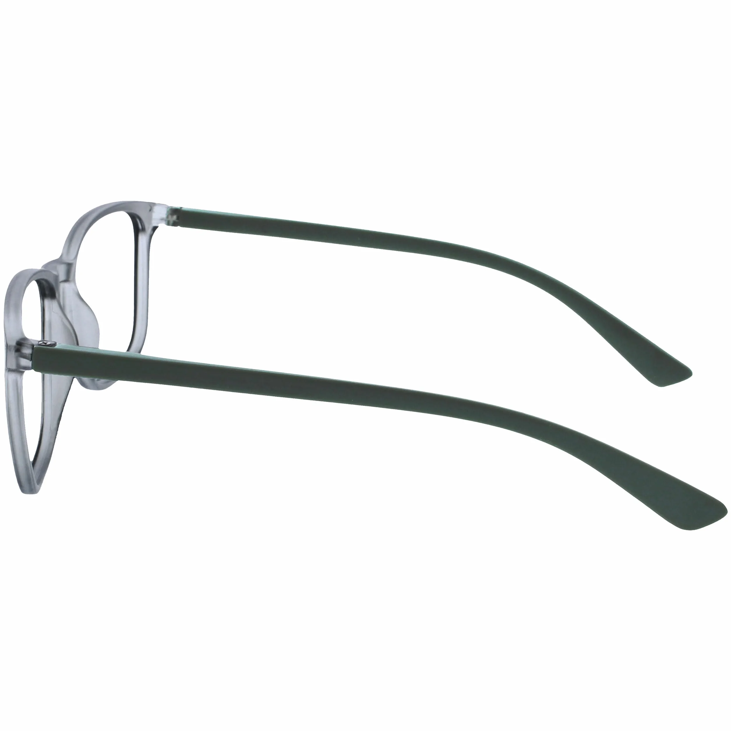 OPULIZE Max Gafas de Lectura +1.00 Marco Rectangular Clásico Grande Gris Mate Transparente Brazos Verdes Bisagras de Resorte
