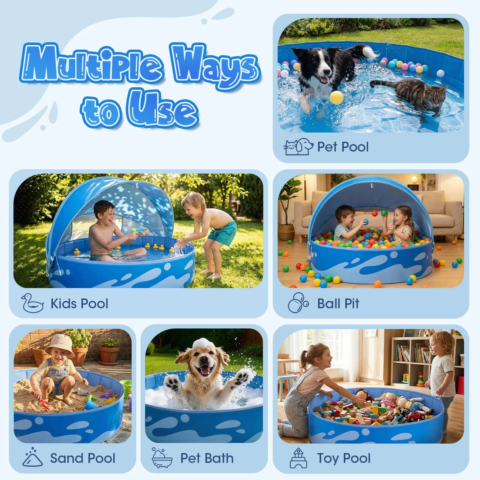 Peradix Piscina Infantil con Toldo 120 cm Plegable Protección Solar UPF50+ para Bebés y Niños