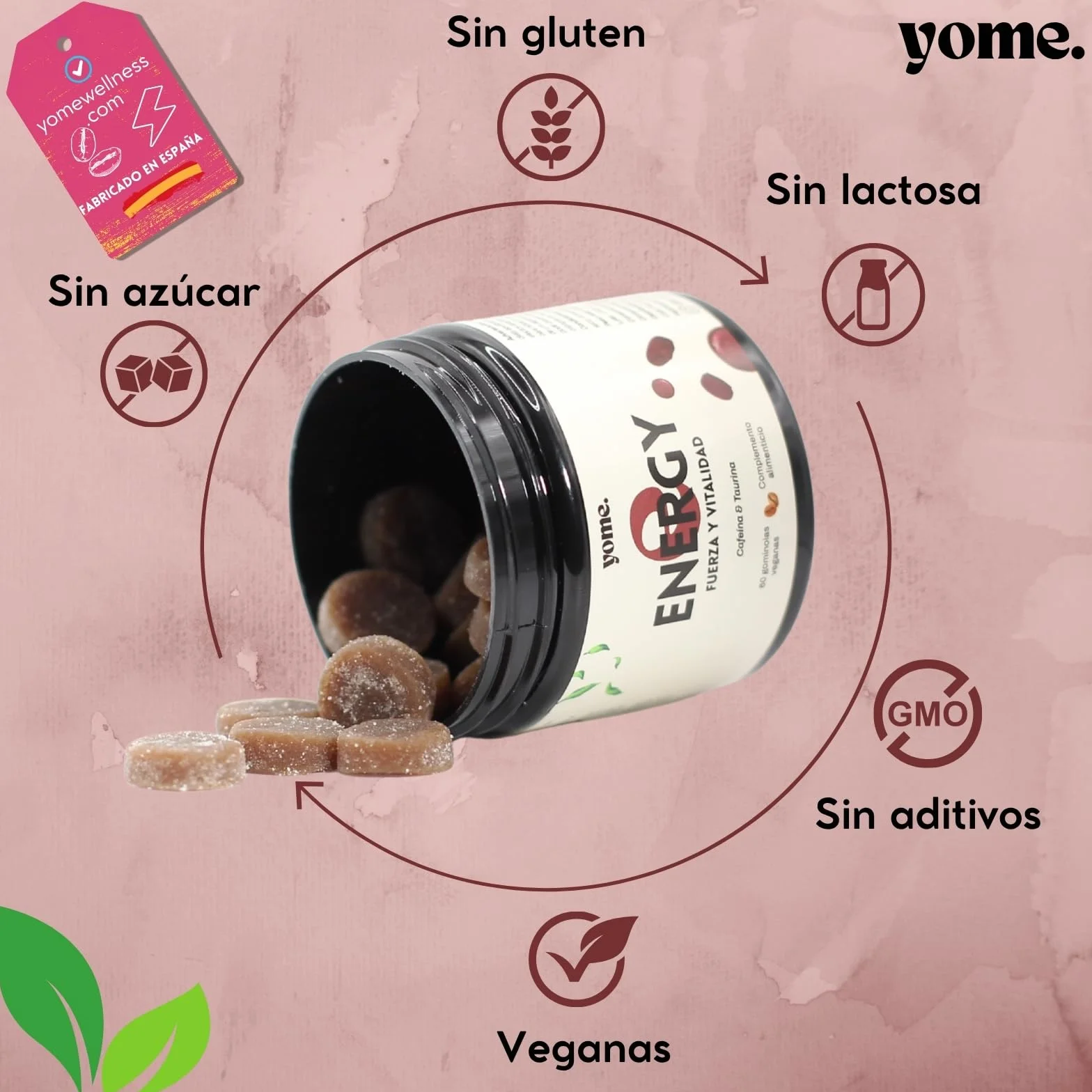 Gominolas de Cafeina y Taurina, Energia – 60 Gominolas Veganas – Sabor natural Cafe - Sin Azucar
