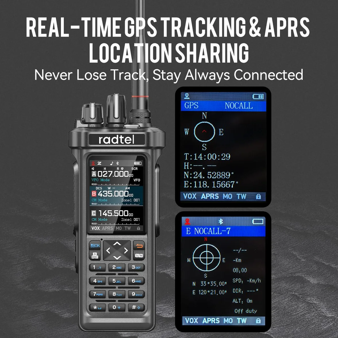 Radtel RT-950 10W Radio de Mano bidireccional de Largo Alcance, recepción Am/FM/CB/SW/MW/LW, GPS/APRS, programación inalámbrica Bluetooth, NOAA, analizador de Espectro (con Cable de programación)