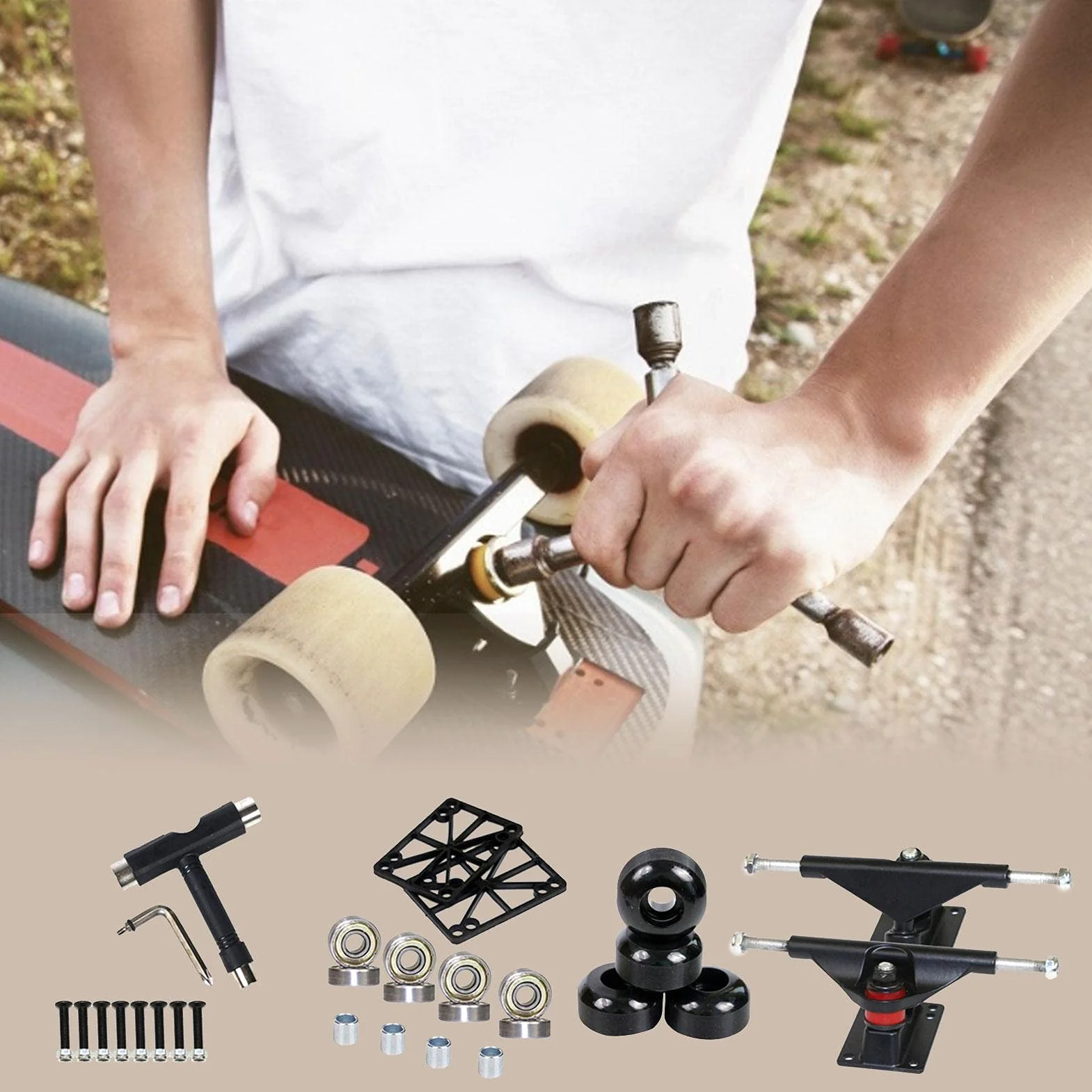 Juego de ruedas para monopatín, ejes de monopatín, hardware, ejes de monopatín, ejes de longboard, soporte de monopatín genérico, amortiguador de poliuretano para adultos, niños, niñas y niños