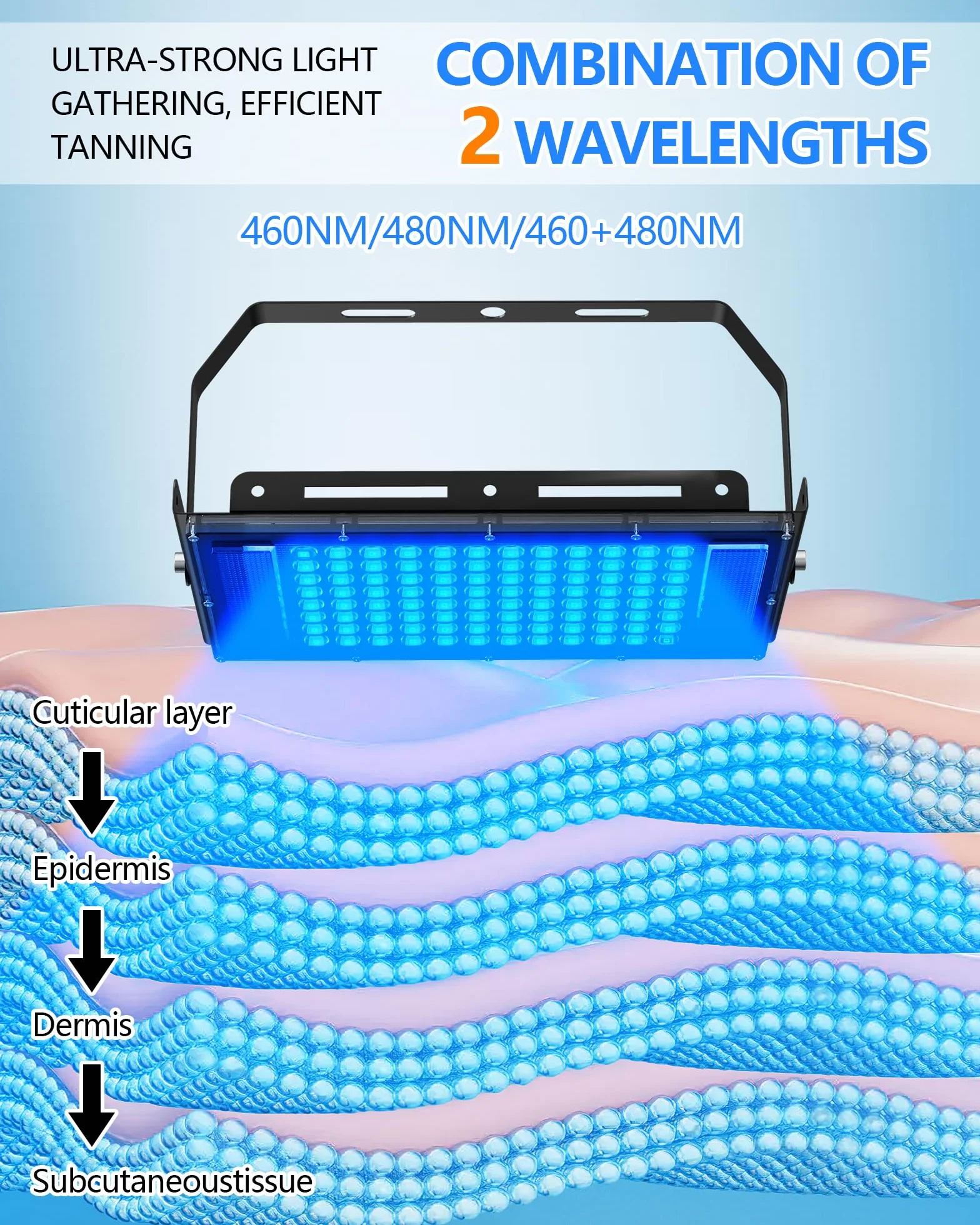 Solarium para el Hogar 460NM 480NM Lámpara de Bronceado 50W Luz Azul Completa Bronceado Facial y Corporal