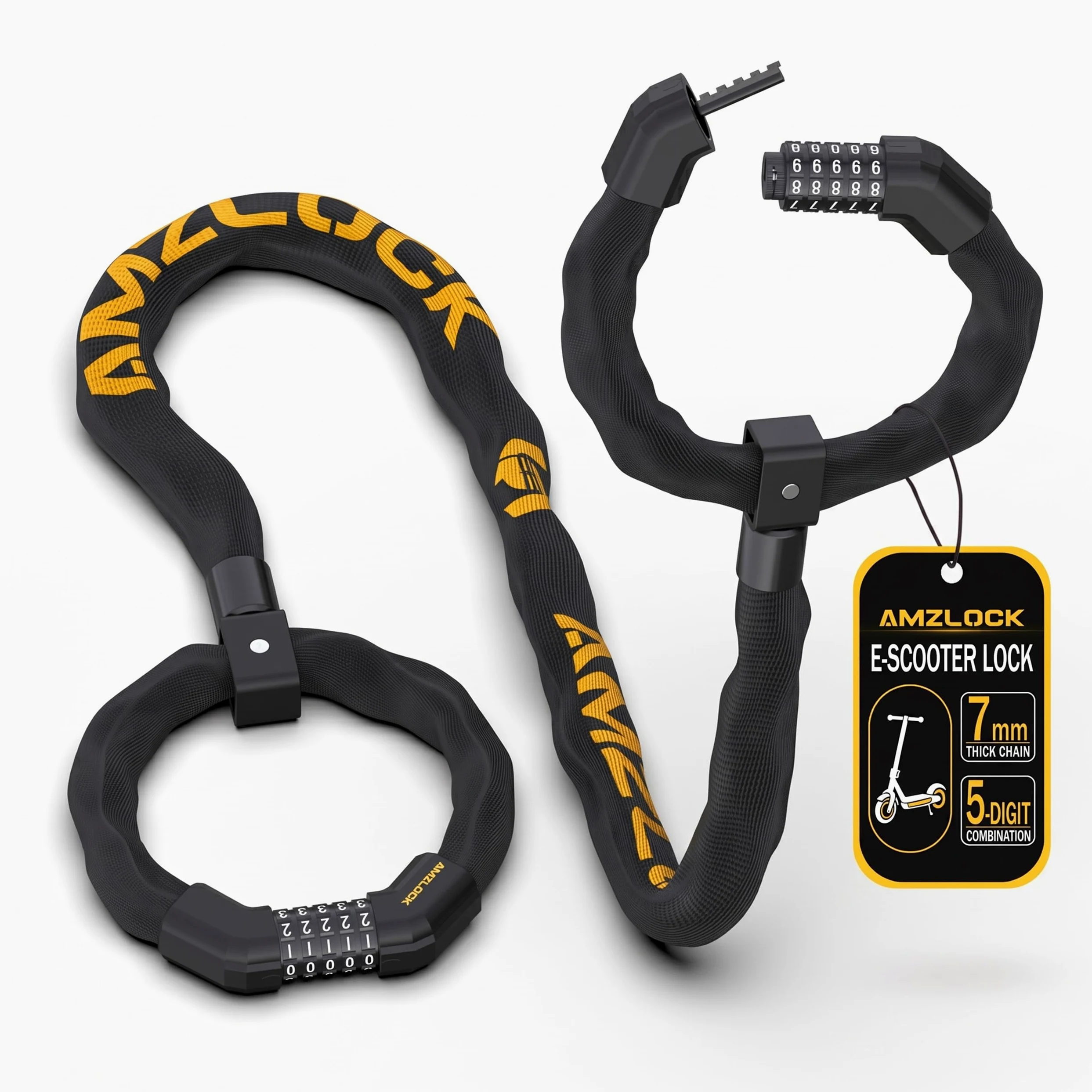 Candado Patinete Electrico, Cadena con Código, 7 mm, 91 cm | Candado Bicicleta con Código de 5 Dígitos, Cadena con Doble Cierre, para Patinetes, Bicicletas y Motos