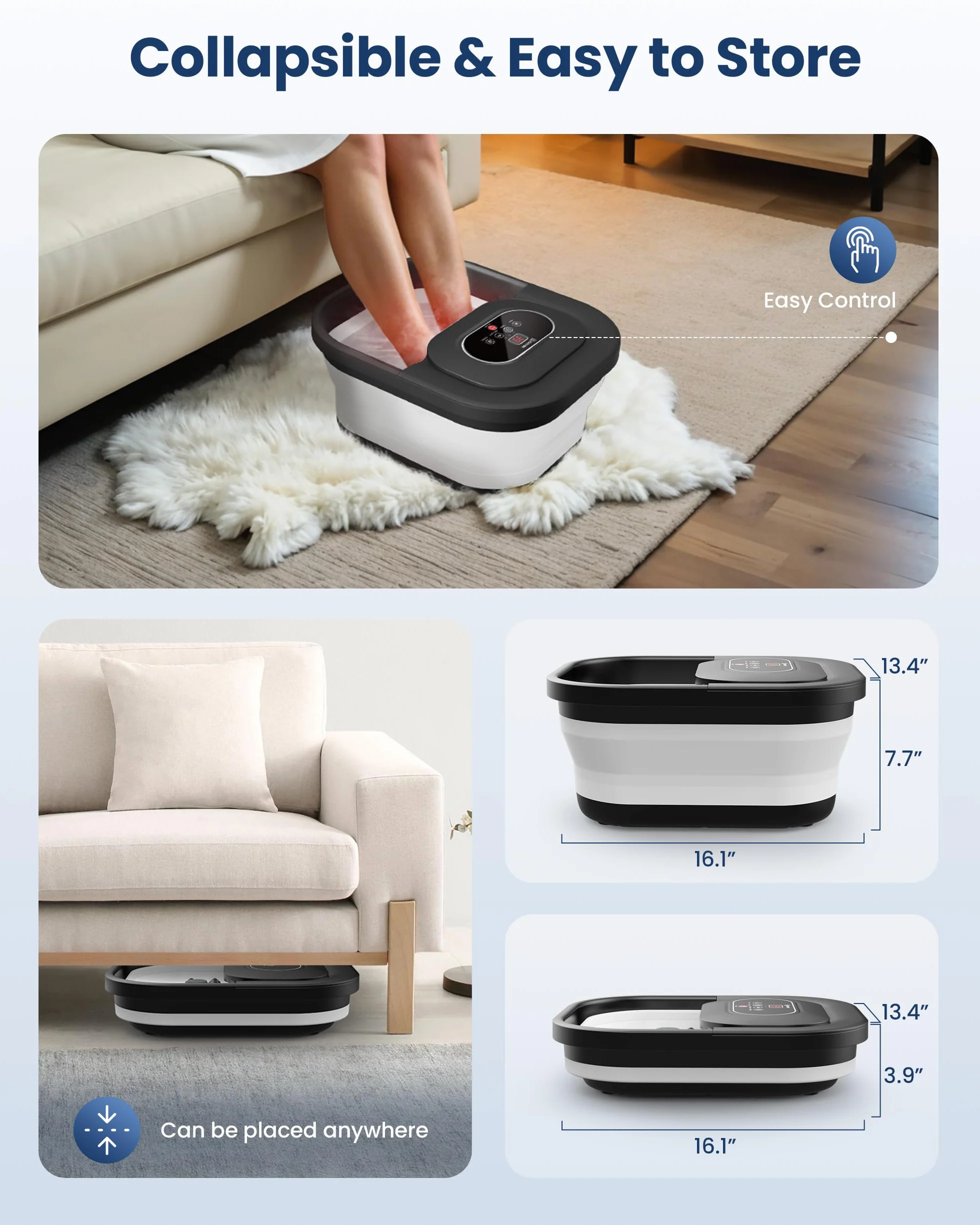 COMFIER Spa para Pies con Calor, Burbujas y Vibración, Control de Temperatura, Piedra Pómez, Temporizador Inteligente, Regalos para Mujeres (Negro)