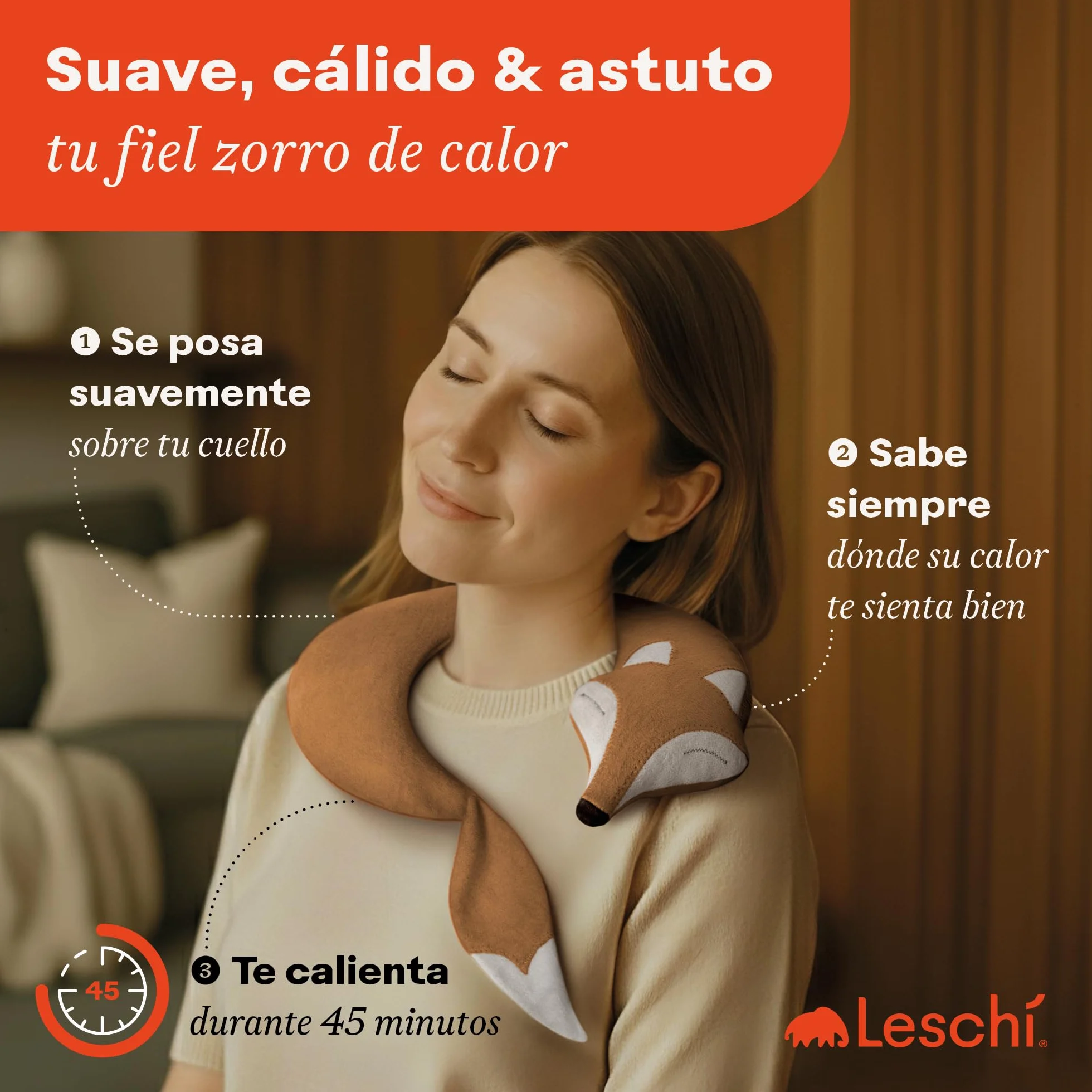 LESCHI Saco Térmico de Semillas para Microondas, 100% Algodón y Trigo Orgánicos, Bolsa para Cuello, Cervical y Espalda, Forma de Zorro, Marrón