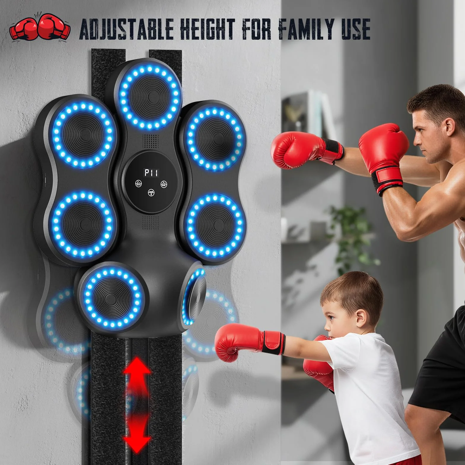 Maquina Boxeo Pared Musical con Bluetooth y Pantalla LED, 9 Velocidades, 11 Modos Entrenamiento