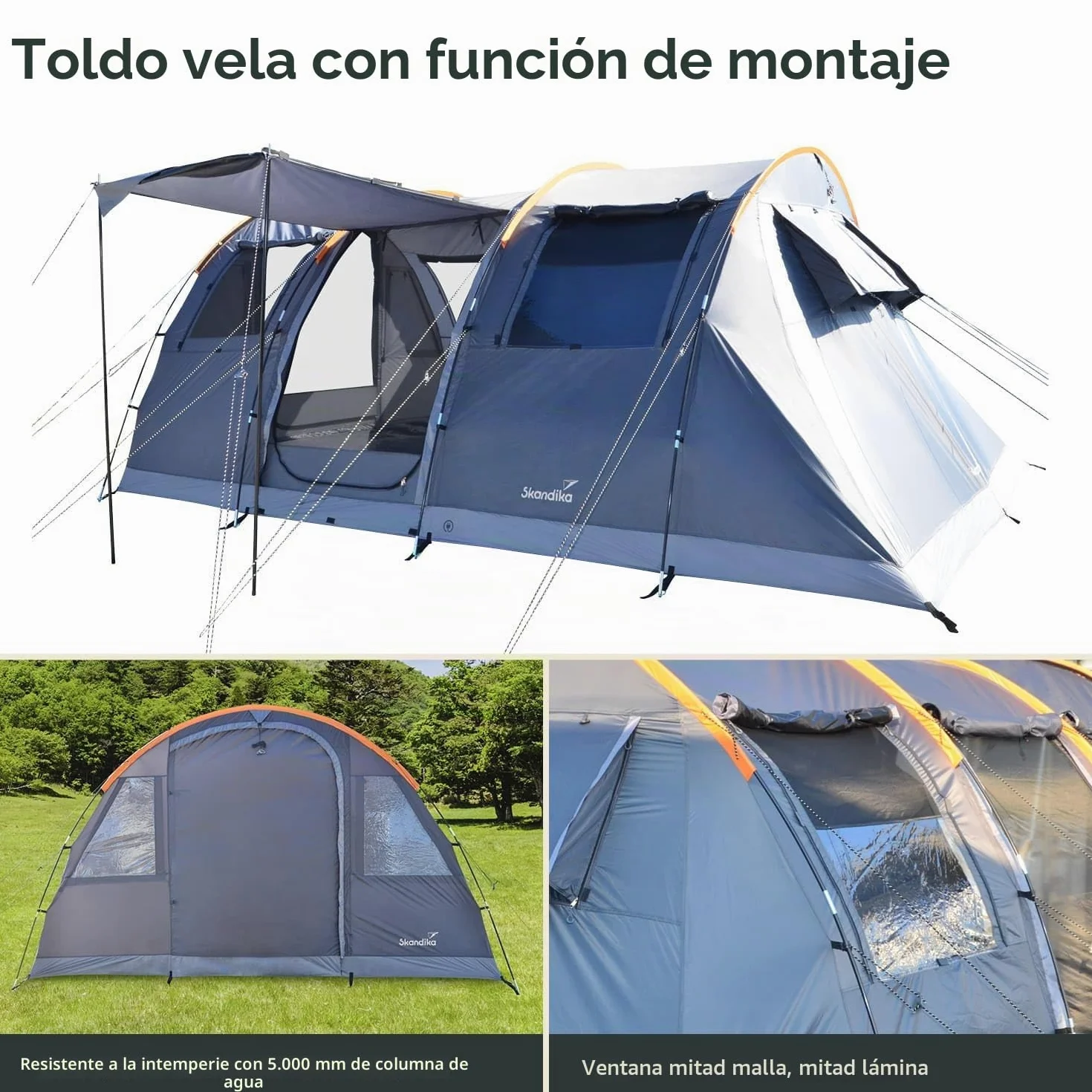 skandika Gotland 5 Sleeper Protect - Tienda de campaña Familiar - mosquiteras - Suelo Cosido en Forma de bañera - túnel