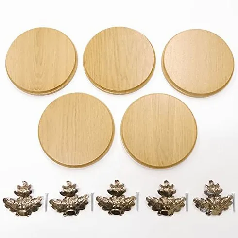 GTK Oferta 5 placas de cuña redondas de roble claro AF 17 cm, tabla cuña, tabla de especias, letrero para trofeos con 5 hojas de roble, portada grande