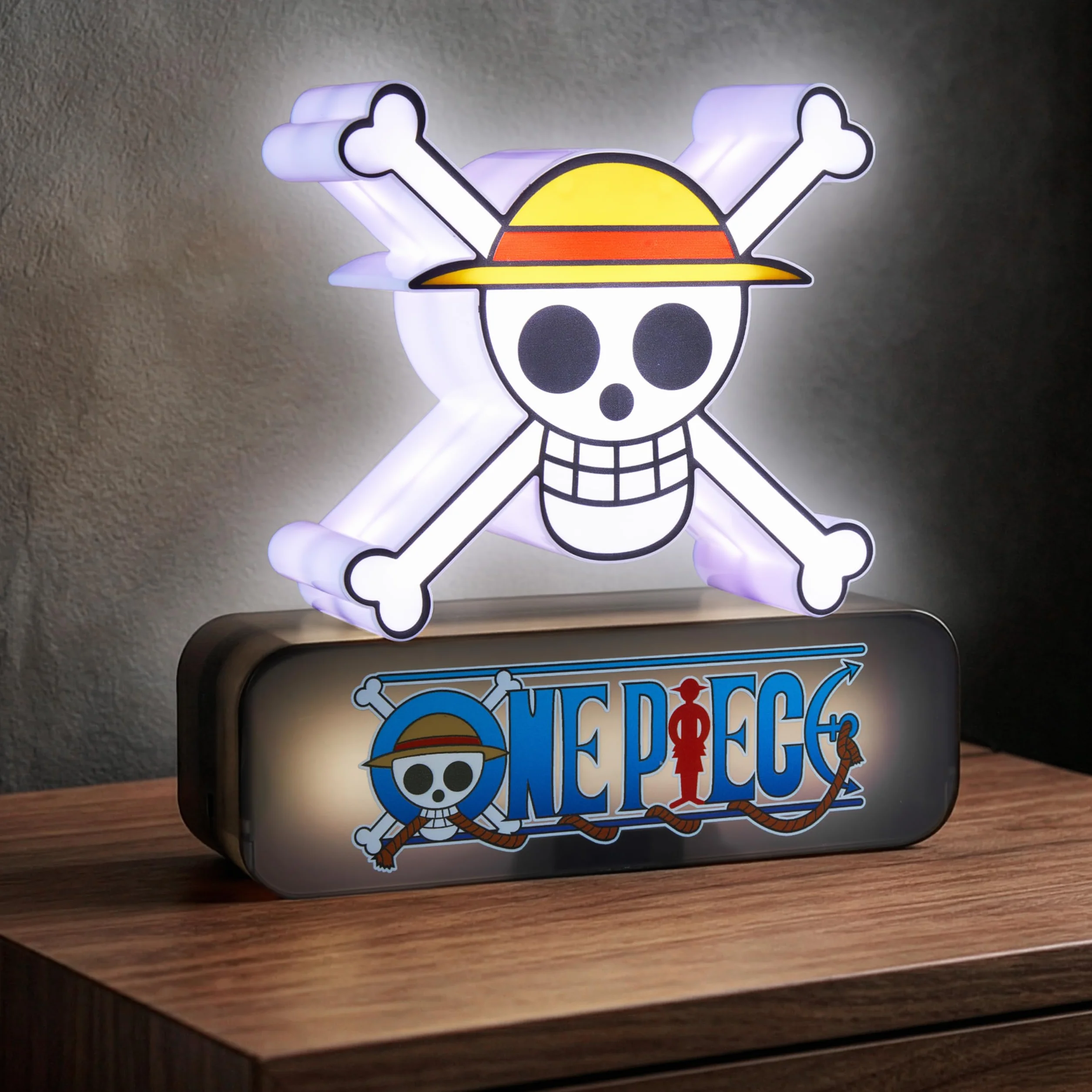 One Piece Skull Lámpara LED 3D, Luz Nocturna con 3 Niveles de Brillo, USB-C o Pilas, Decoración Habitación Manga, Regalo Anime