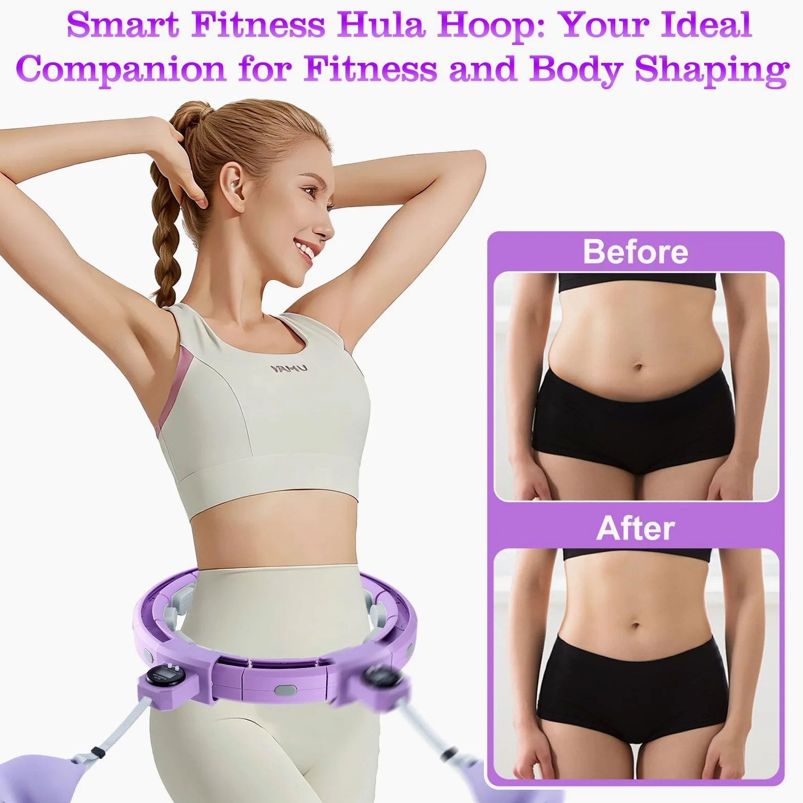 Aro de Hula Hoop Smart para Adultos y Principiantes, aro de Hula Hoop Desmontable con 18 Nudos, Bola de Peso y Contador, para Adelgazar y Ponerse en Forma, para Mujeres y Hombres