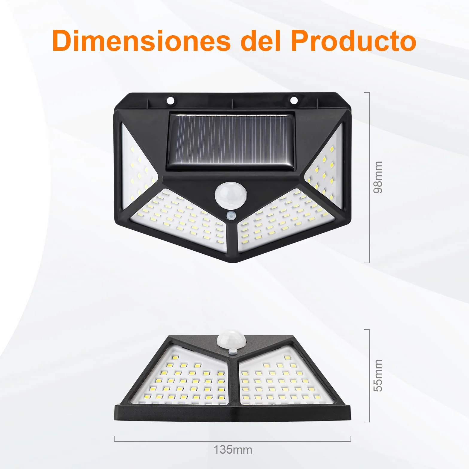 GRIFEMA Focos LED Exterior Solares con Sensor de Movimiento, Lámpara de Pared Solar Impermeable 100 LEDs, IP65, 270°, 800mAh, GDK203