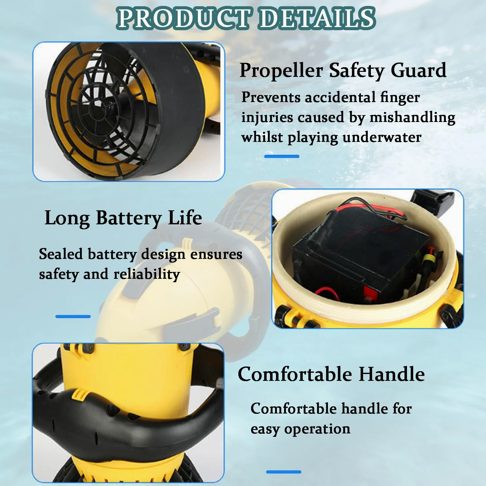 Scooter subacuático Compacto y Ligero, Scooter eléctrico subacuático de 500 W, hélice subacuática de Doble Velocidad, Scooter de Buceo, para Adultos, Piscina, Buceo, esnórquel
