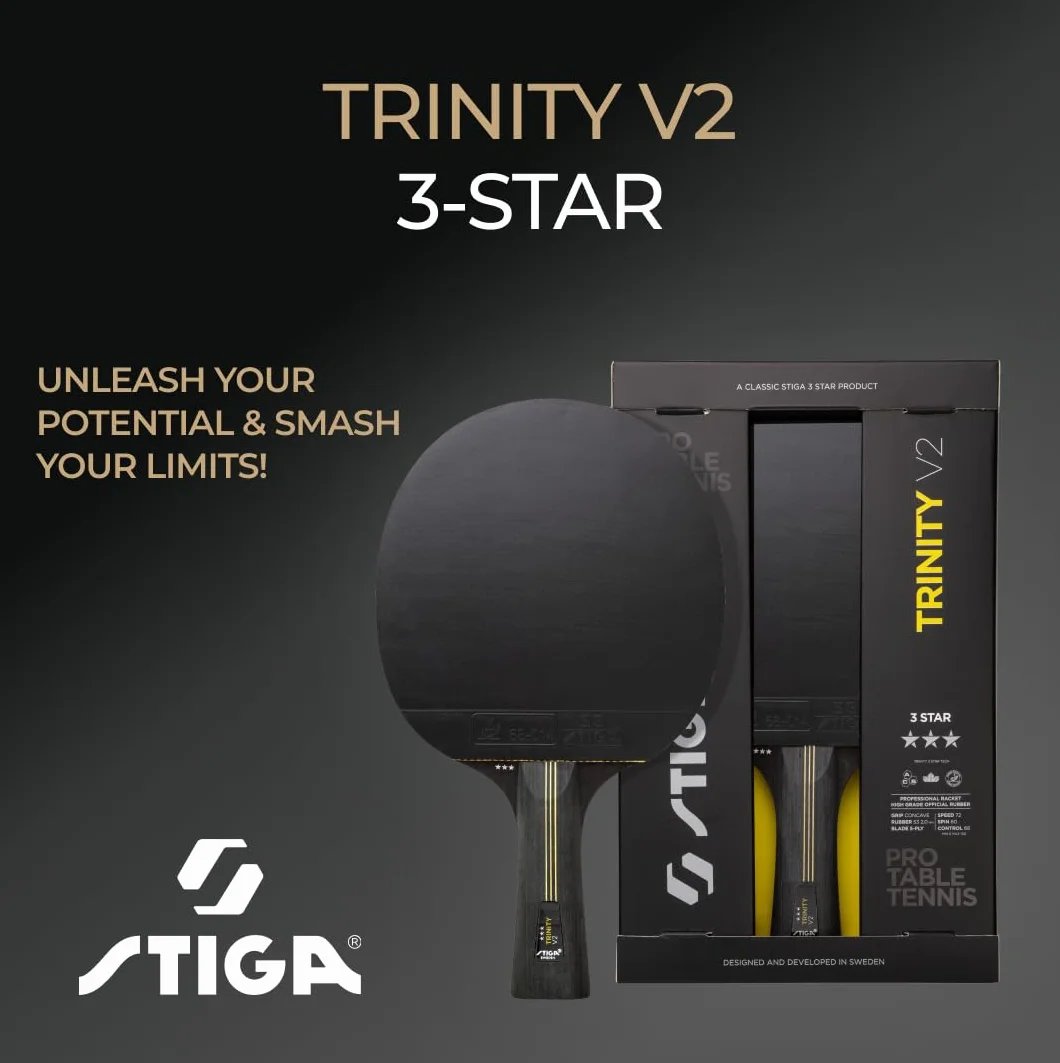 STIGA Trinity V2 Pala de Tenis de Mesa 3 Estrellas ITTF Madera Ergonómico