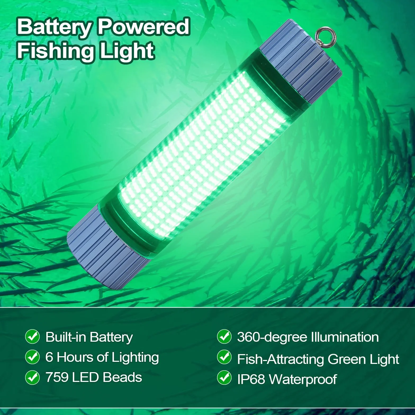 Luz De Pesca Subacuática Alimentada Por Batería, LED Recargable Con Luz Verde Para Atraer Peces, Capacidad De 9000 mAh, Luces De Pesca Sumergibles Impermeables IP68 Para Agua Dulce Y Salada