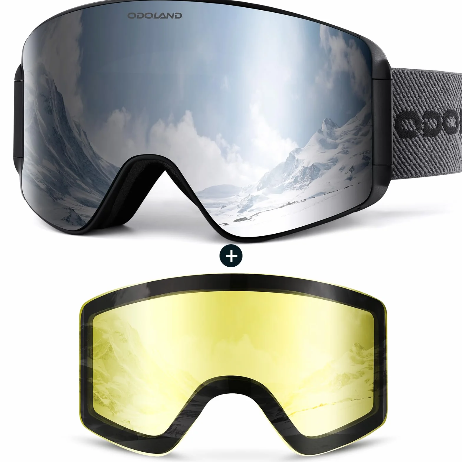 Odoland Kit de Gafas de Esquí con Lente Removible, Lentes Magnéticos Intercambiables sin Marco, Gafas de Nieve Antivaho con Protección UV, para Hombres y Mujeres, Compatible con Casco