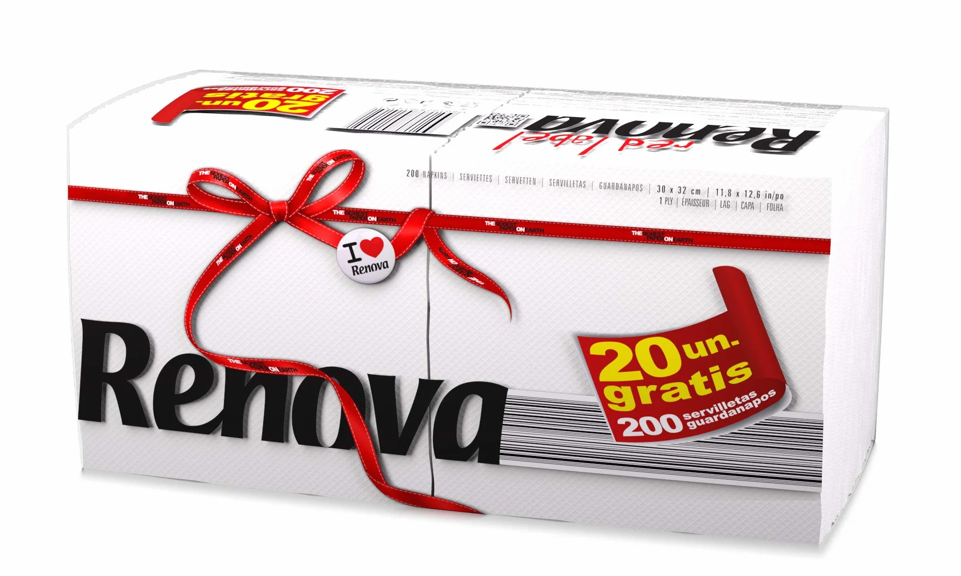 Renova Servilletas de Papel Red Label, 200 Unidades, Blancas