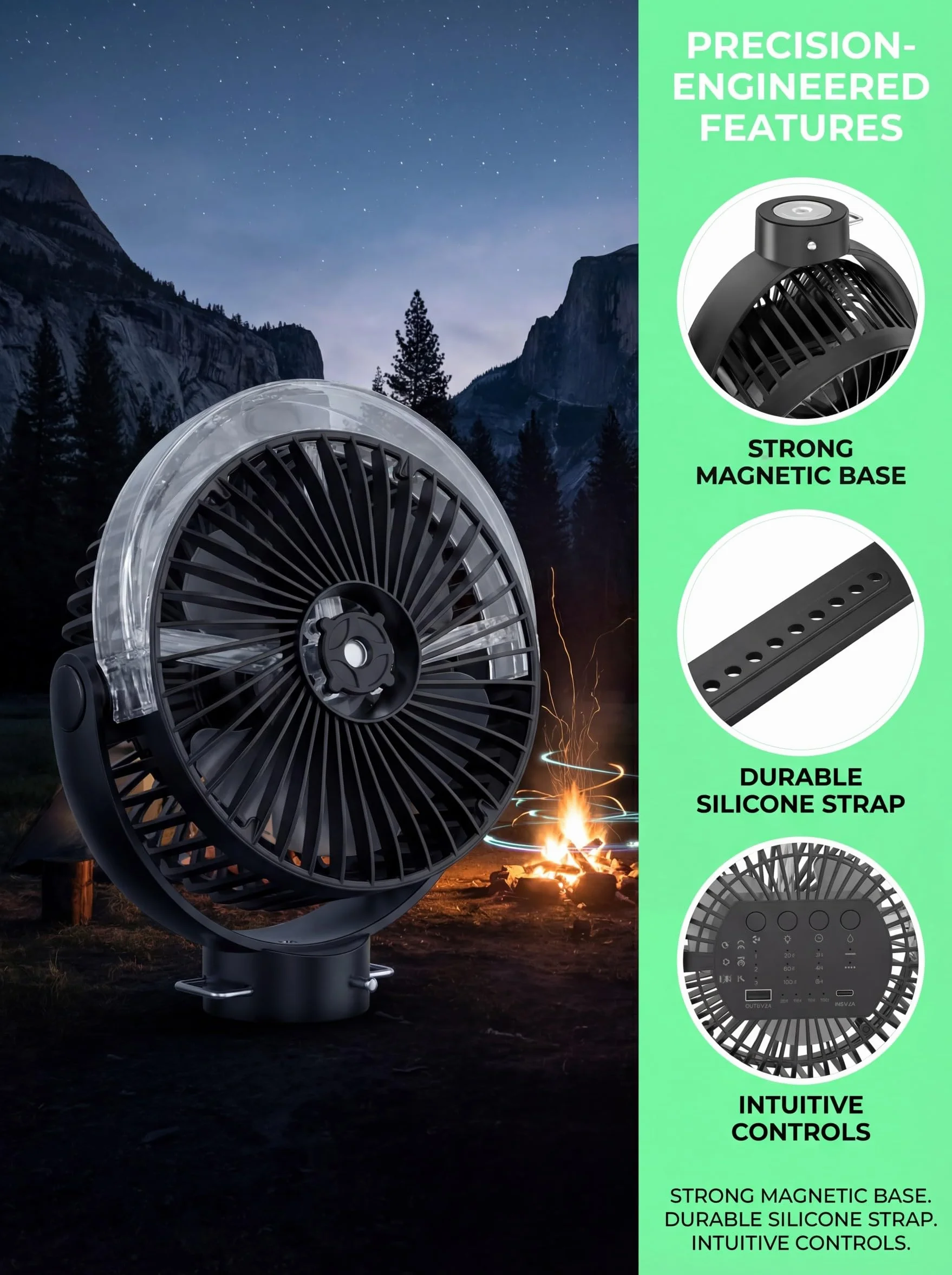 Ventilador magnético para carrito de golf 12000 mAh portátil 4 velocidades LED temporizador EZGO Club Car Yamaha