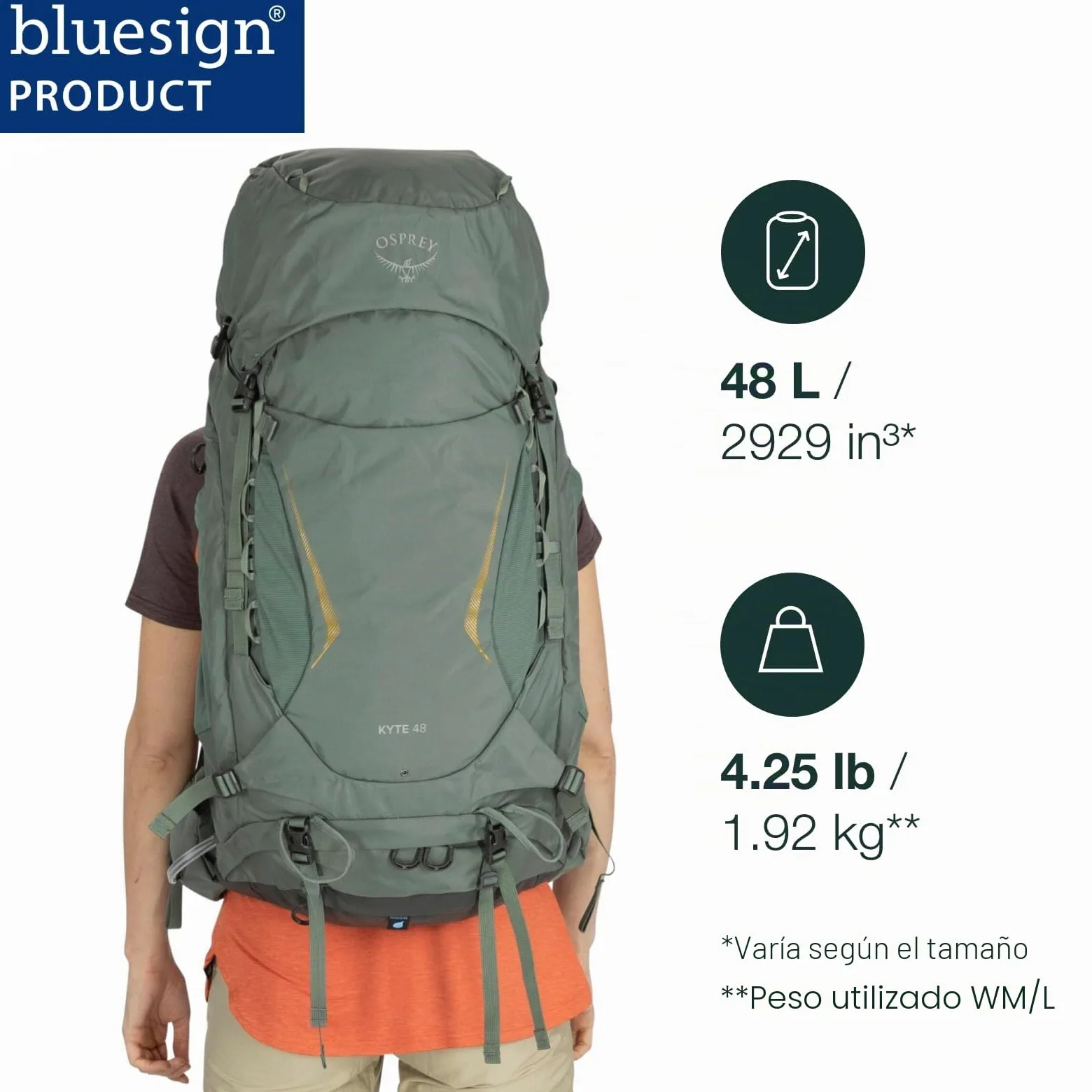 Osprey Kyte Mochila de trekking para mujer, 48L Medium/Large, Serenity Blue