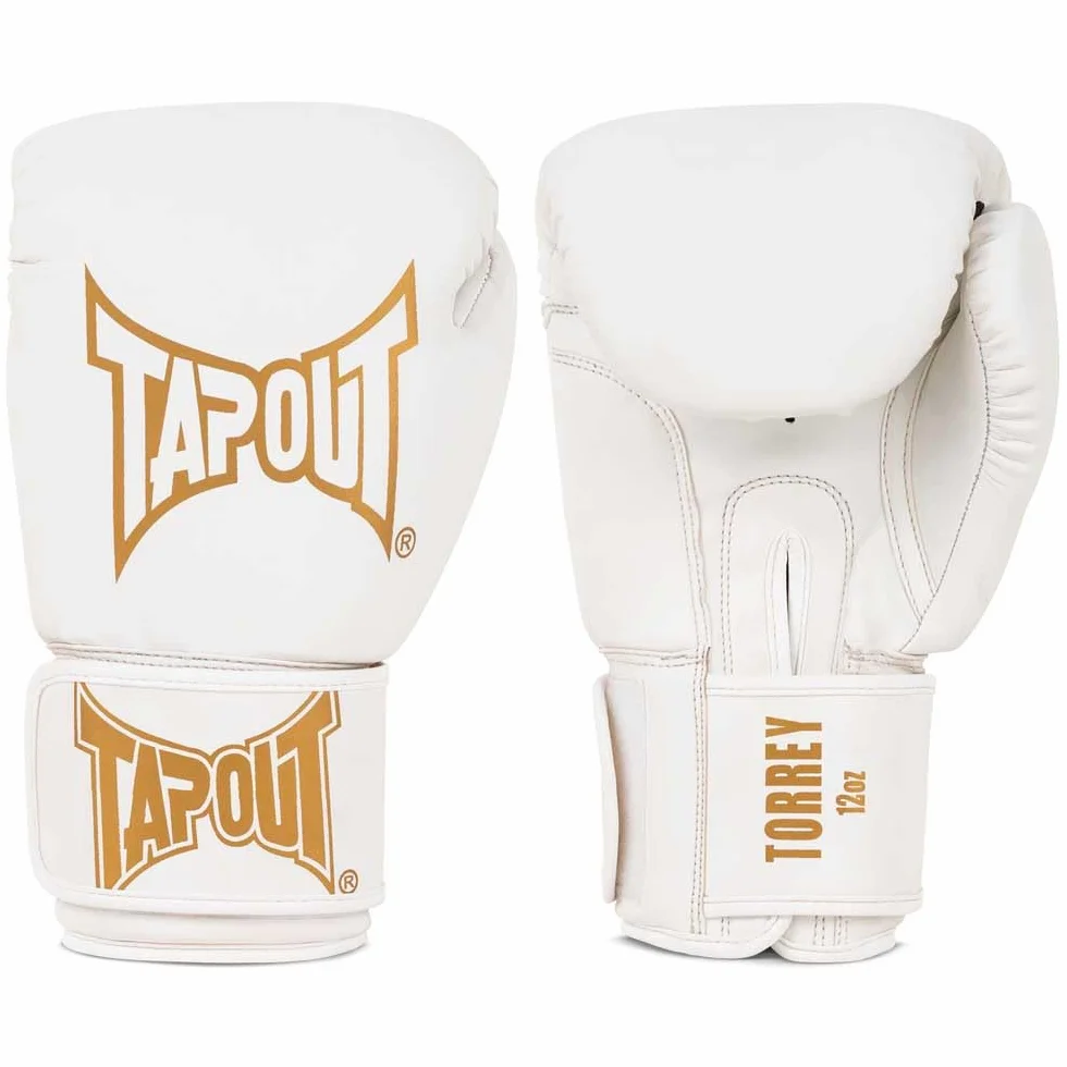 Tapout Guantes de Boxeo de Piel sintética (1 par), Color Blanco y Dorado