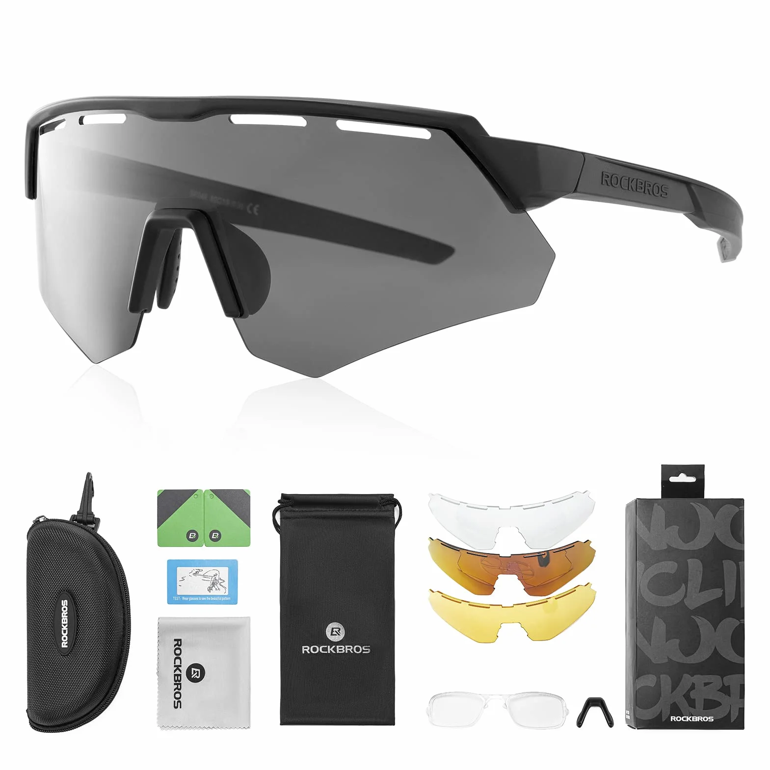 ROCKBROS Gafas de Ciclismo con 4 Lentes Intercambiables para Hombre Mujer, Gafas Polarizadas Montura TR90, Gafas de Sol Deportivas para Bicicleta MTB Running Pesca Deportes