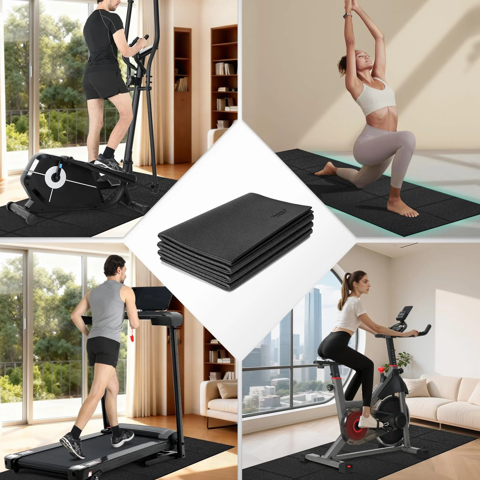 Esterilla de protección para Equipo de Ejercicio, Estera Fitness plegable 200*90cm, Suelo para gimnasio en casa 6mm para bicicletas estáticas, cinta de correr, Resistente Alfombrilla Protect