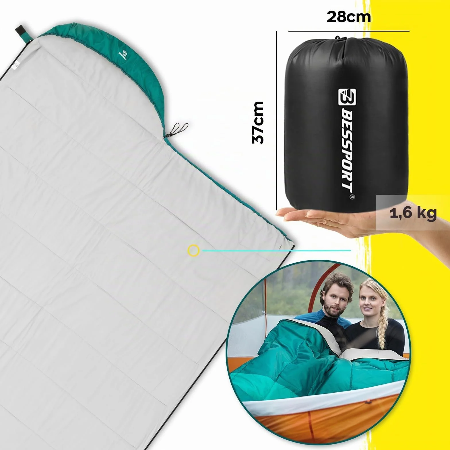 Bessport Saco de Dormir para Camping 3-4 Estaciones -8 °C – 20 °C | Saco de Dormir de Invierno Ligero, Impermeable y cálido para Adultos, mochilero, Camping, Senderismo y Viajes