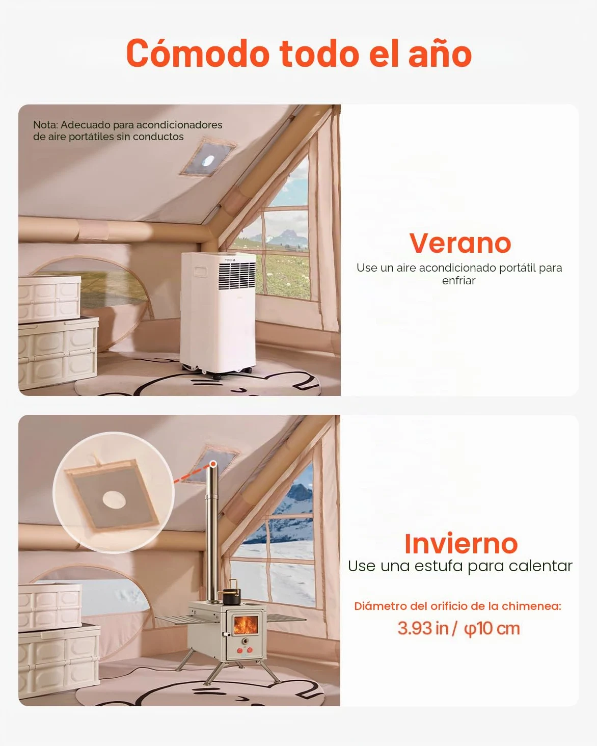 VEVOR Tienda Inflable para Acampar, Carpa Inflable de para Personas con Bomba Manual, Conector para Estufa, Puertas y Ventanas de Malla, Bolsa de Almacenamiento