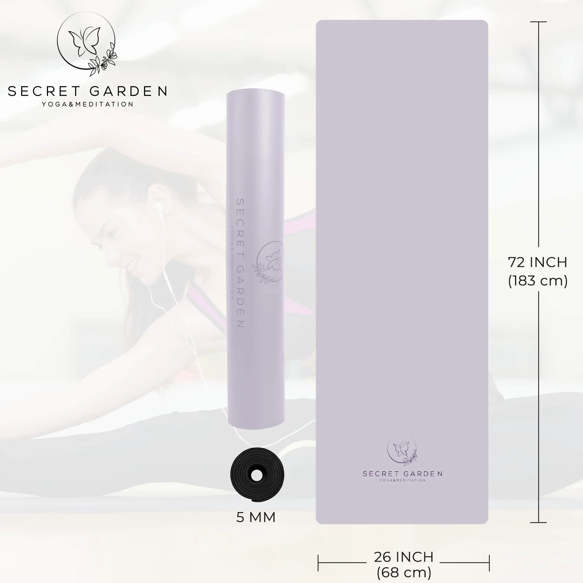 Esterilla de yoga antideslizante – Esterilla de ejercicio de doble capa para pilates, meditación, ejercicio – 5 mm de grosor para amortiguación y apoyo – lavanda