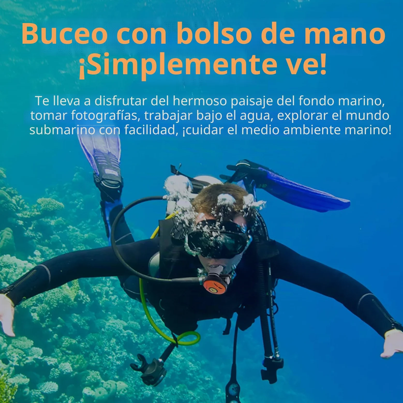 TUDIVING - Ventilador de Buceo, pulmones portátiles de Buceo, Dispositivo de respiración subacuática sin Tanque con regulador para Buceo recreativo, Pesca y esnórquel