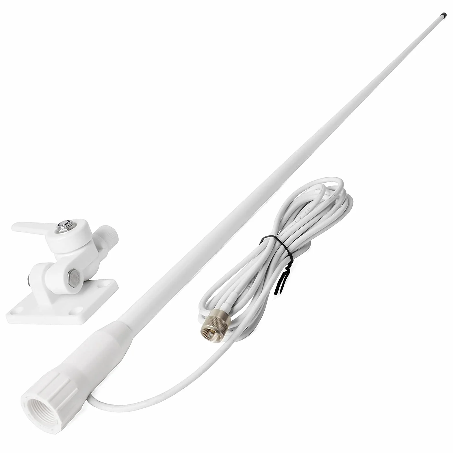 HYS Antena de Fibra de Vidrio Marina VHF 1,1 m/43,7 Pulgadas de Ganancia Antena 7 Metros alimentador coaxial con Conector PL-259, Adecuado para Yates, cruceros, automóviles, Camiones