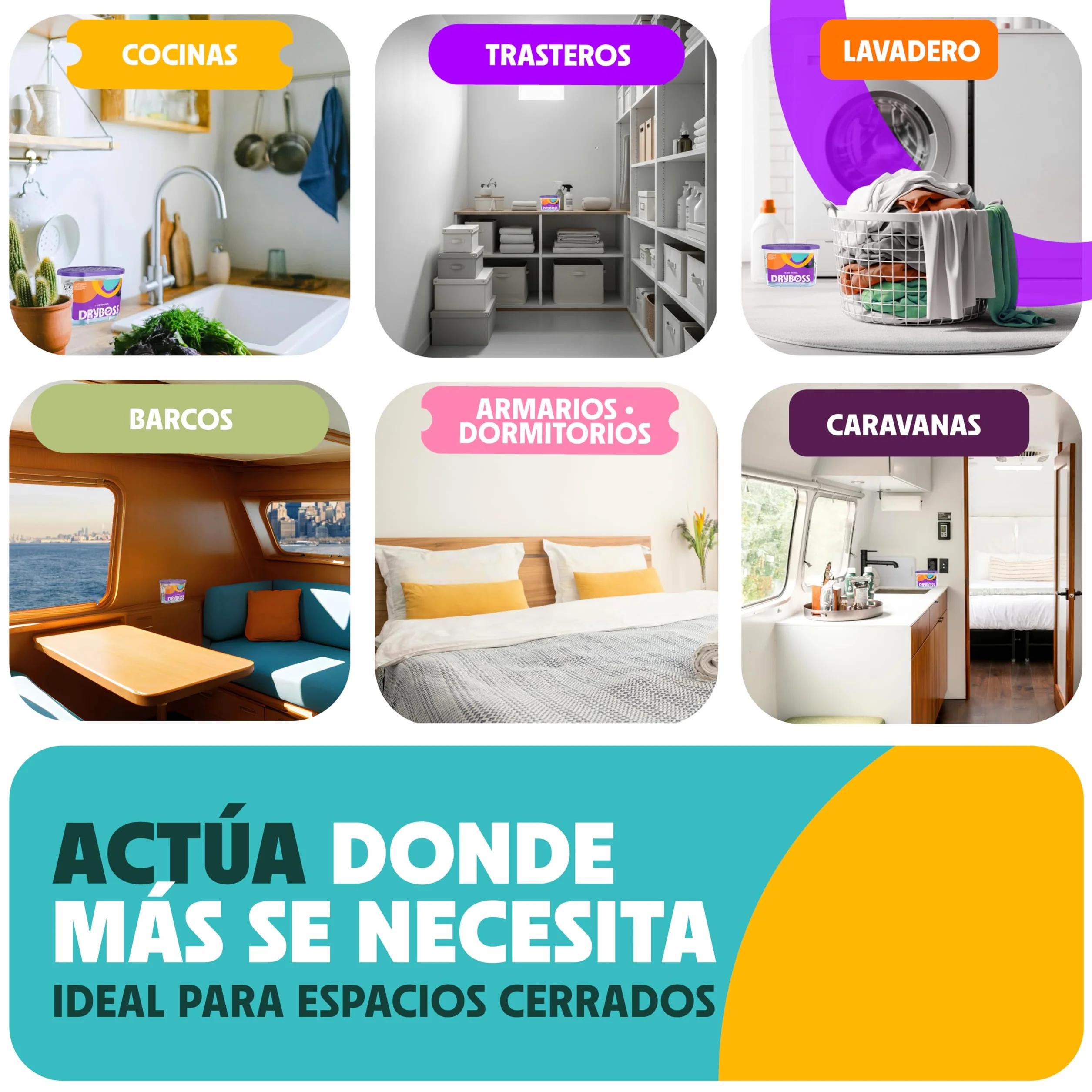 Deshumidificador Absorbente Anti Humedades Pack x 6 para Armarios, Cajones, Habitacion, Coche