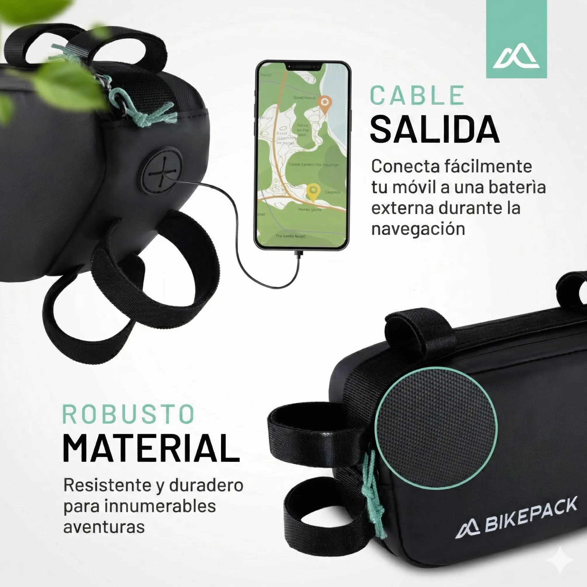 BIKEPACK Bolsa Cuadro Bicicleta 1,5L - Bikepacking Gravel Carretera MTB | Bolsa triangular con salida de cable y bolsillo para móvil, tejido repelente al agua, montaje fácil, accesorio ciclismo