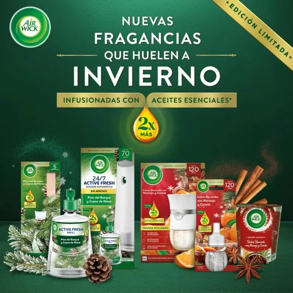 Air Wick Recambio Ambientador Eléctrico Dulces Recuerdos Naranja y Canela 2x Aceites Esenciales