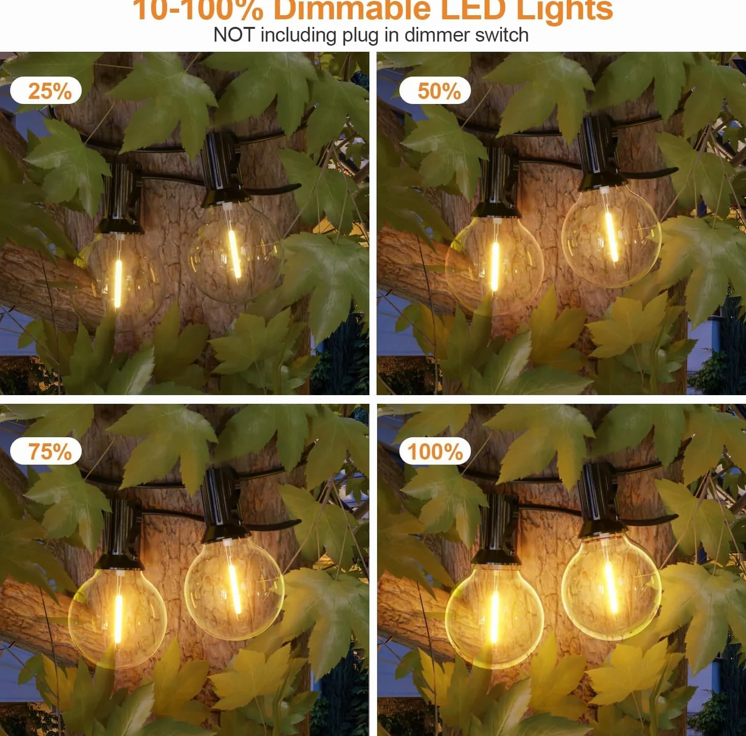 GPATIO Guirnalda Luces Exterior G40 100FT 30M 50+2 Bombillas Plástico Blanco Cálido LED Jardín