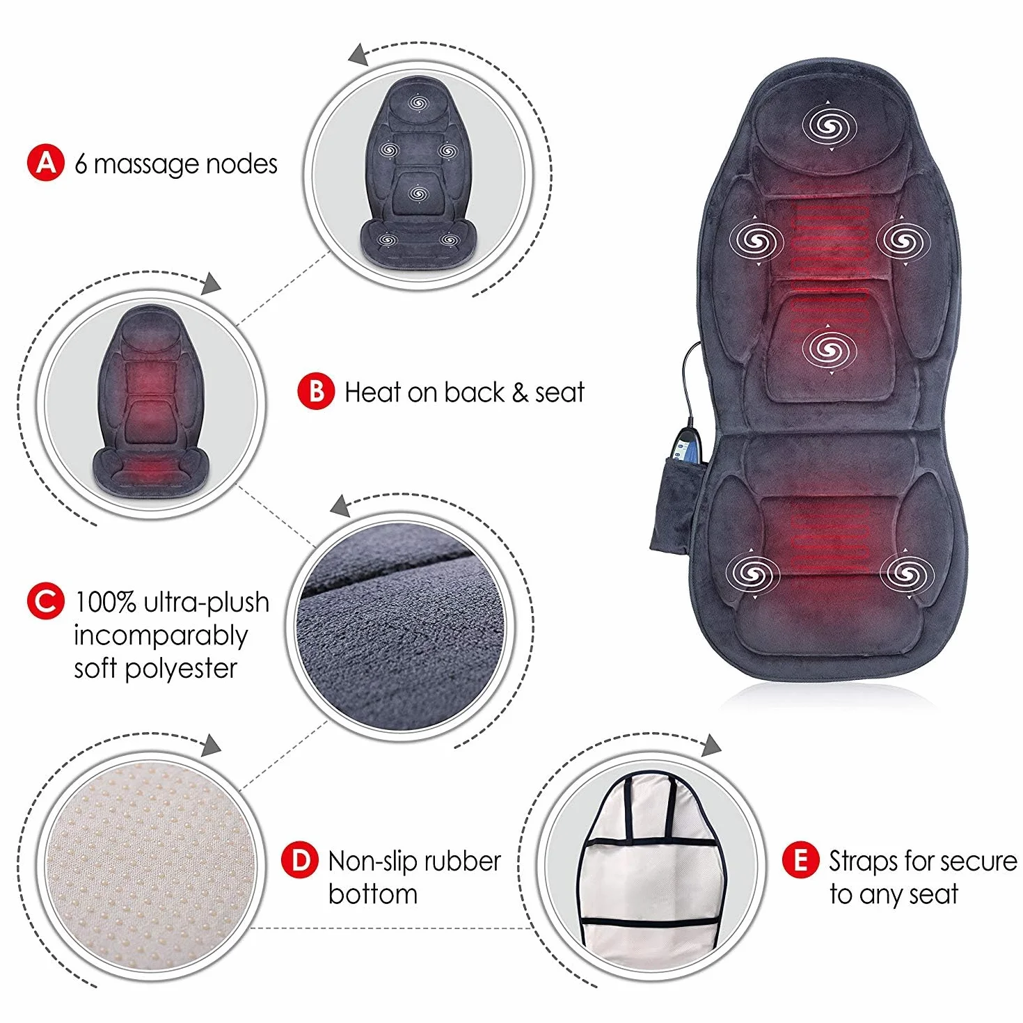 Snailax Cojín de Masaje con Vibración para Espalda, Asiento de Masaje para Casa y Oficina