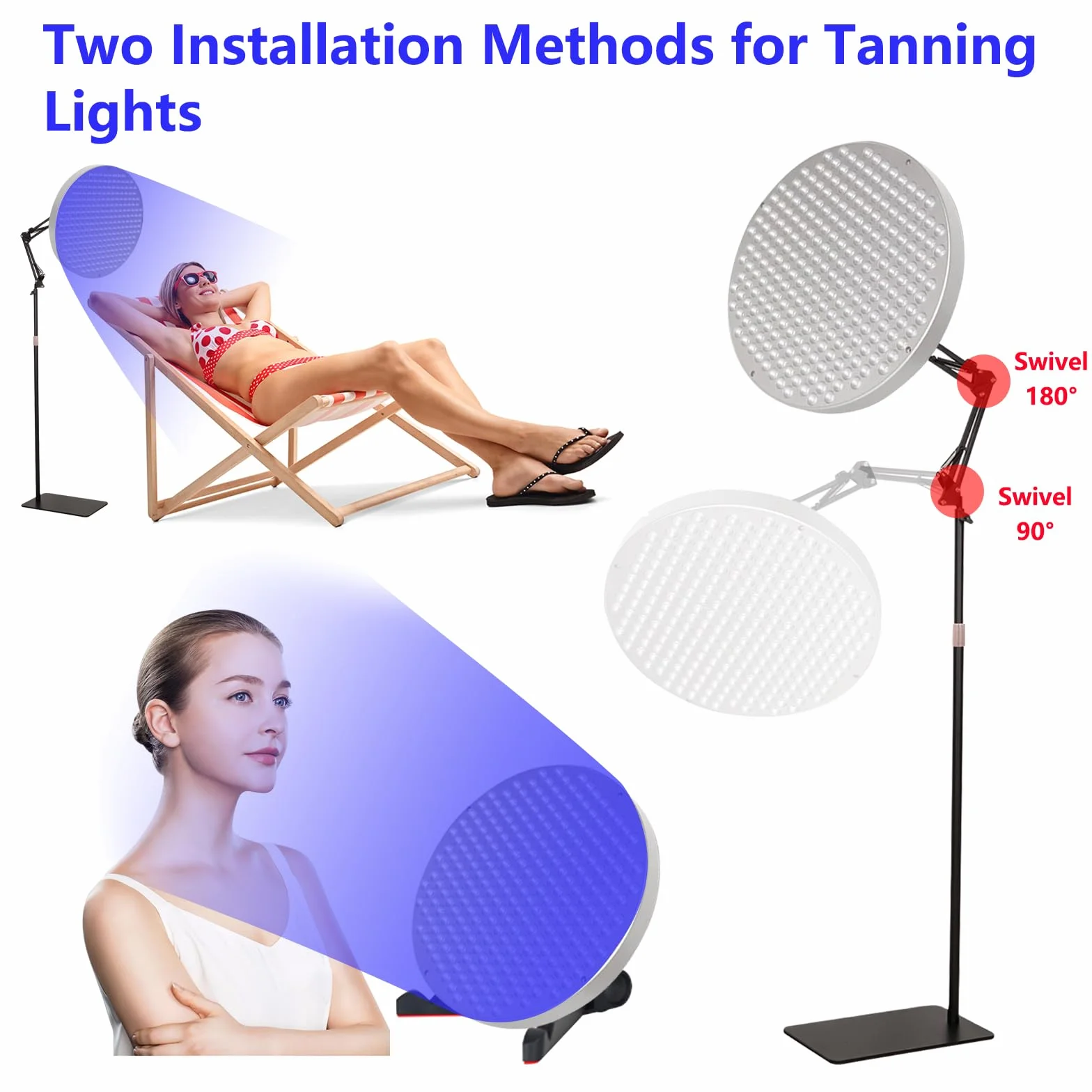 Lámpara de Bronceado 50W 225 LEDs 460 NM con Soporte Ajustable Plegable para Hogar