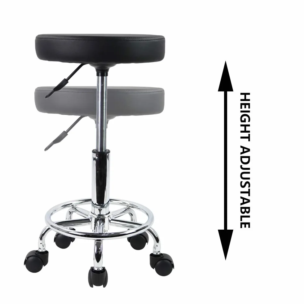 KKTONER Taburete Redondo de Cuero PU Giratorio Ajuste de Altura SPA Salón Silla de Trabajo (Black)