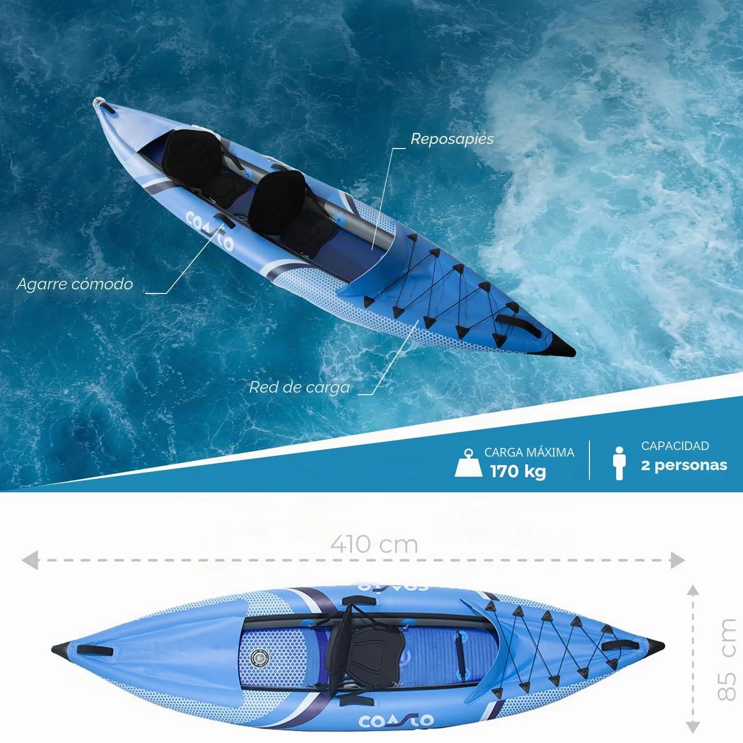 WattSUP Coasto Lotus Personas Kayak inflable Drop Stich Canoa Barco Kayak