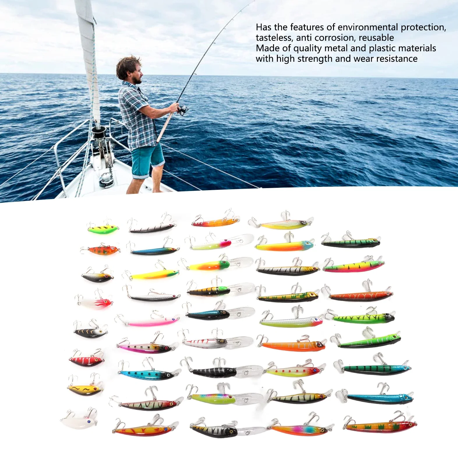 Kit de Señuelos de Pesca de 43 Uds., Cebo Artificial, Señuelos de Pececillo Duraderos para Entusiastas de la Pesca de Agua Dulce y Salada