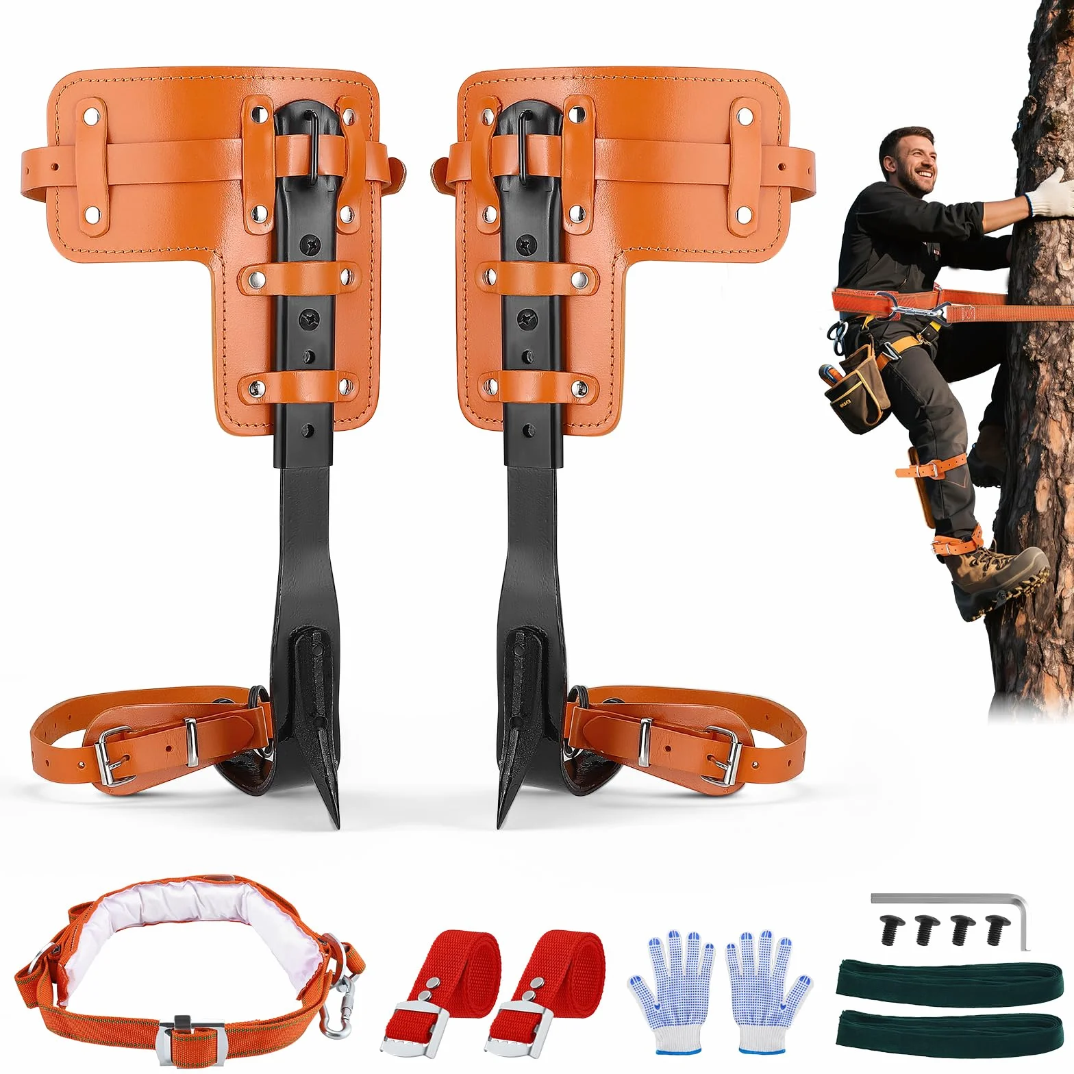 Juego de trepadores de árboles con crampones, 40-45 cm, ajustable de pantorrilla, recoger frutas