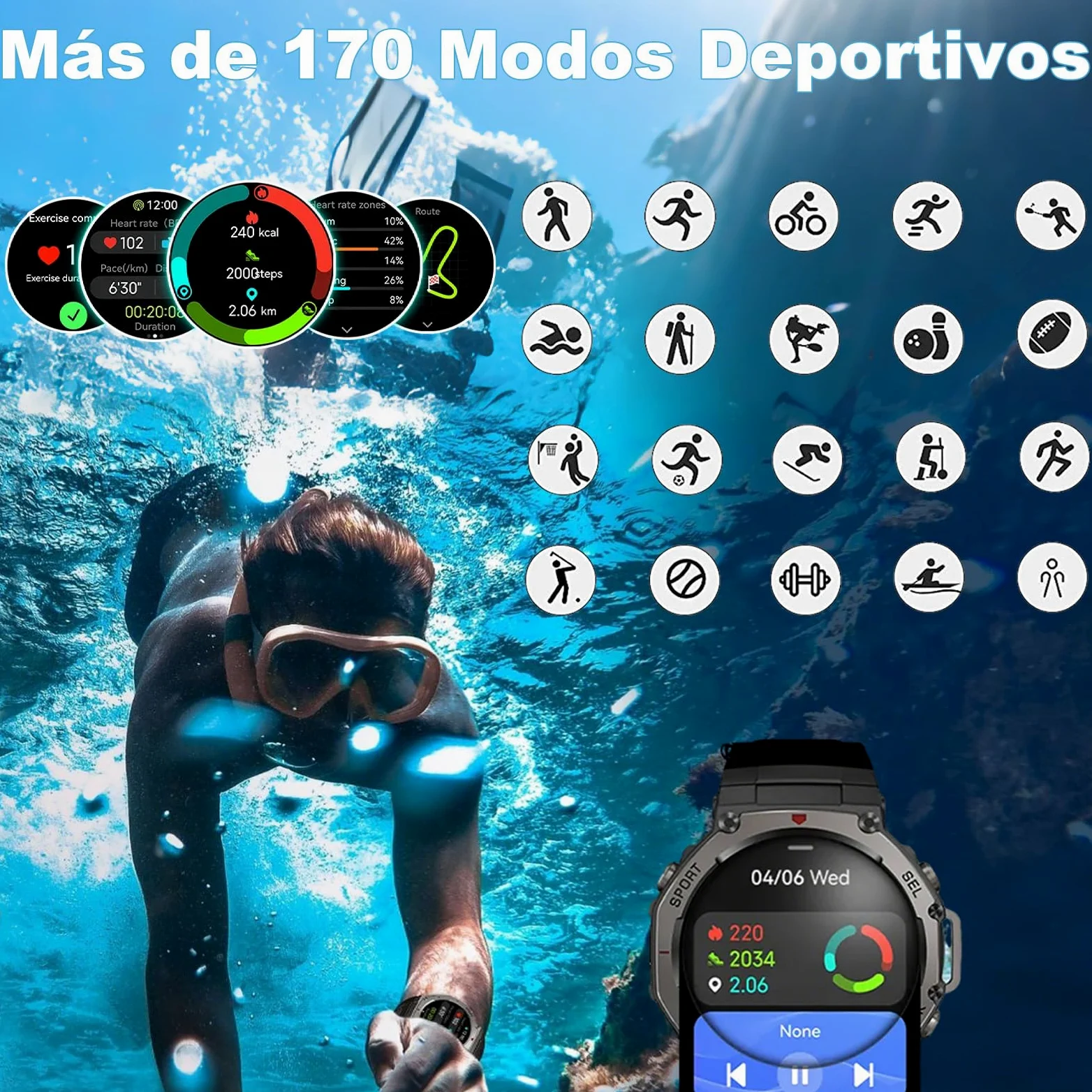 Reloj Inteligente GPS Frecuencia Dual con Mapas Offline, 1.43" AMOLED, Llamadas Bluetooth y Altavoz, +170 Modos Deportivos, Monitor Cardiaco SpO2 24/7 Batería hasta 15 Días Resistente al Agua (Negro)