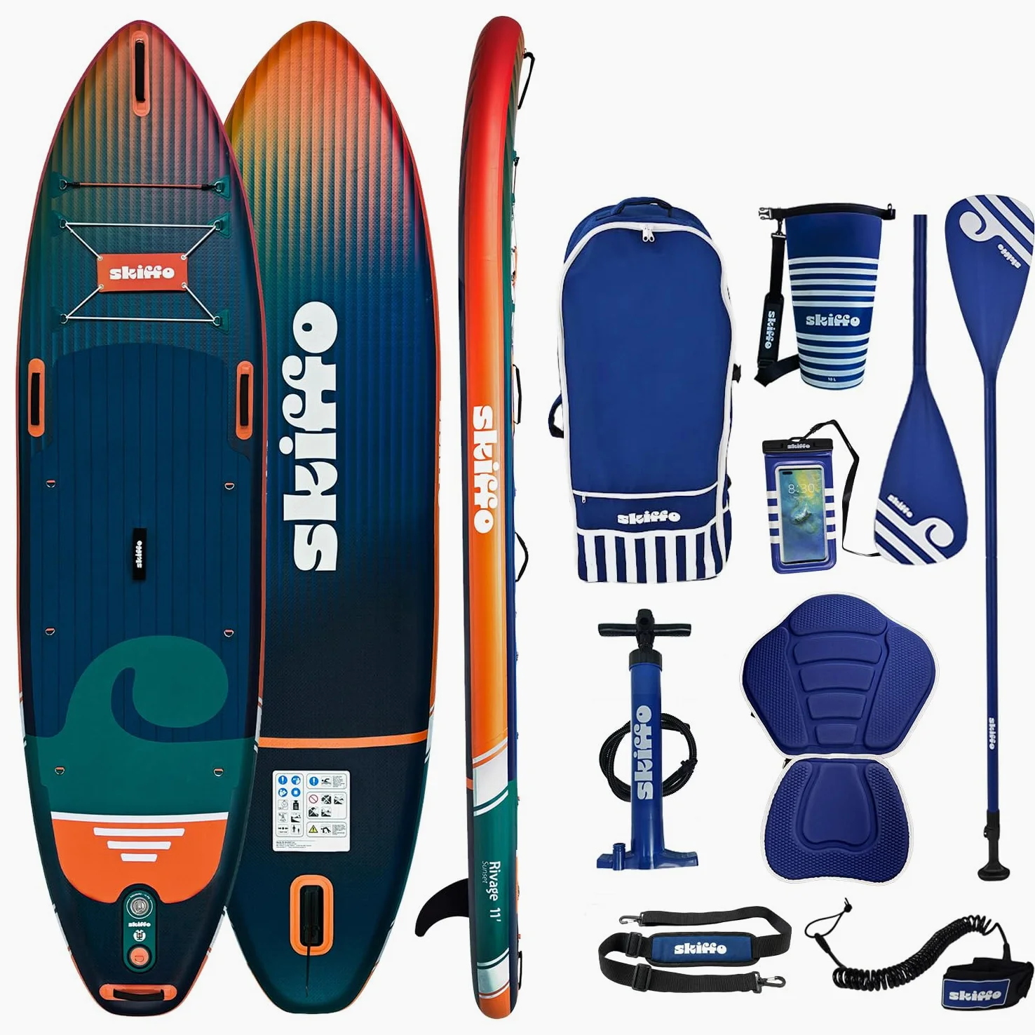 Skiffo Rivage Sunset 11' – Sup Inflable 2 en 1 Kayak Completo – 335 x 86 x 15 cm – MAX 160 kg – Estable y versátil – Diseño único