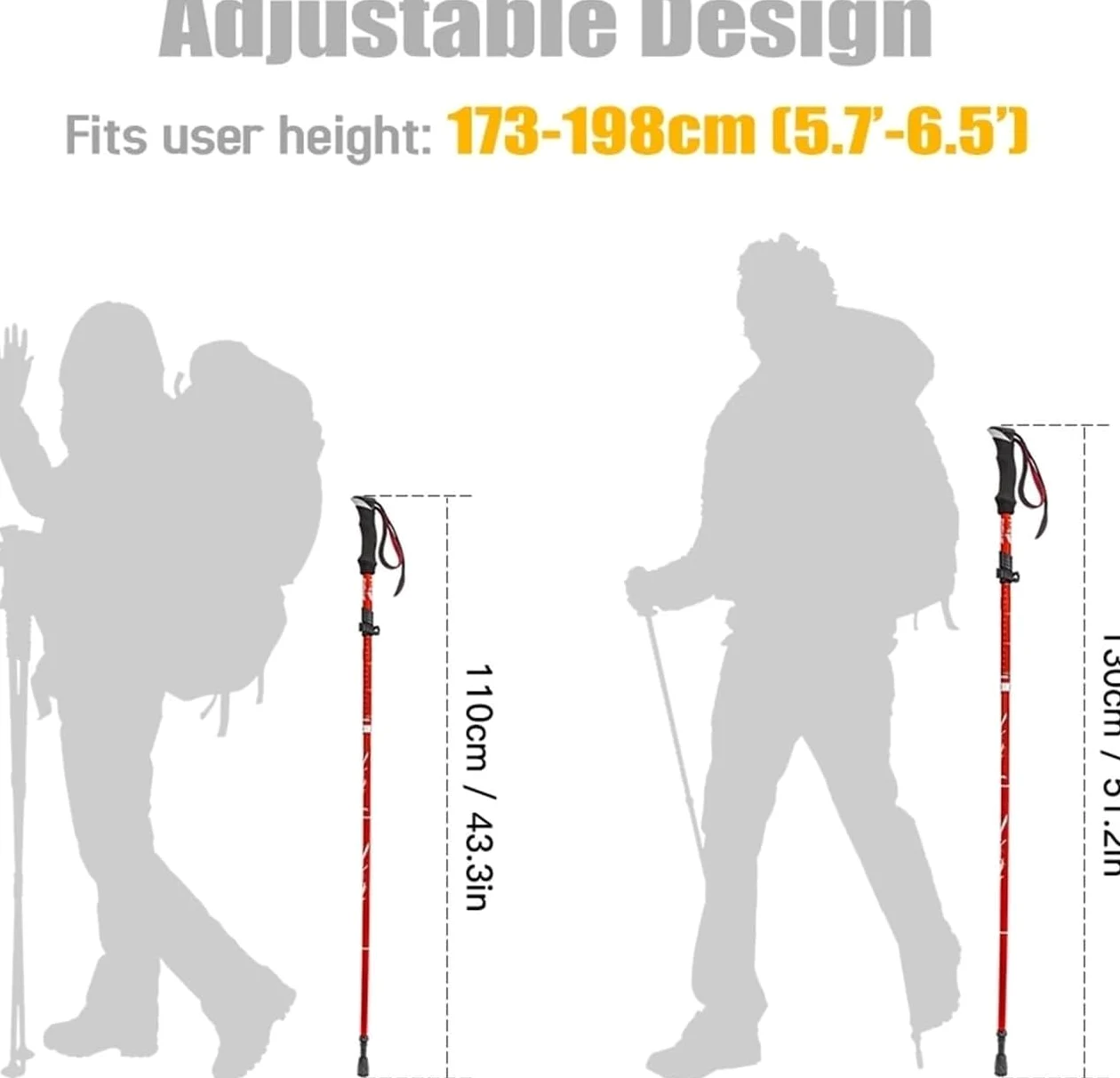 Equipo de Senderismo, bastón de Trekking Plegable, bastón de Trekking de Cinco Pliegues, bastón de Trekking de aleación de Aluminio(Red)