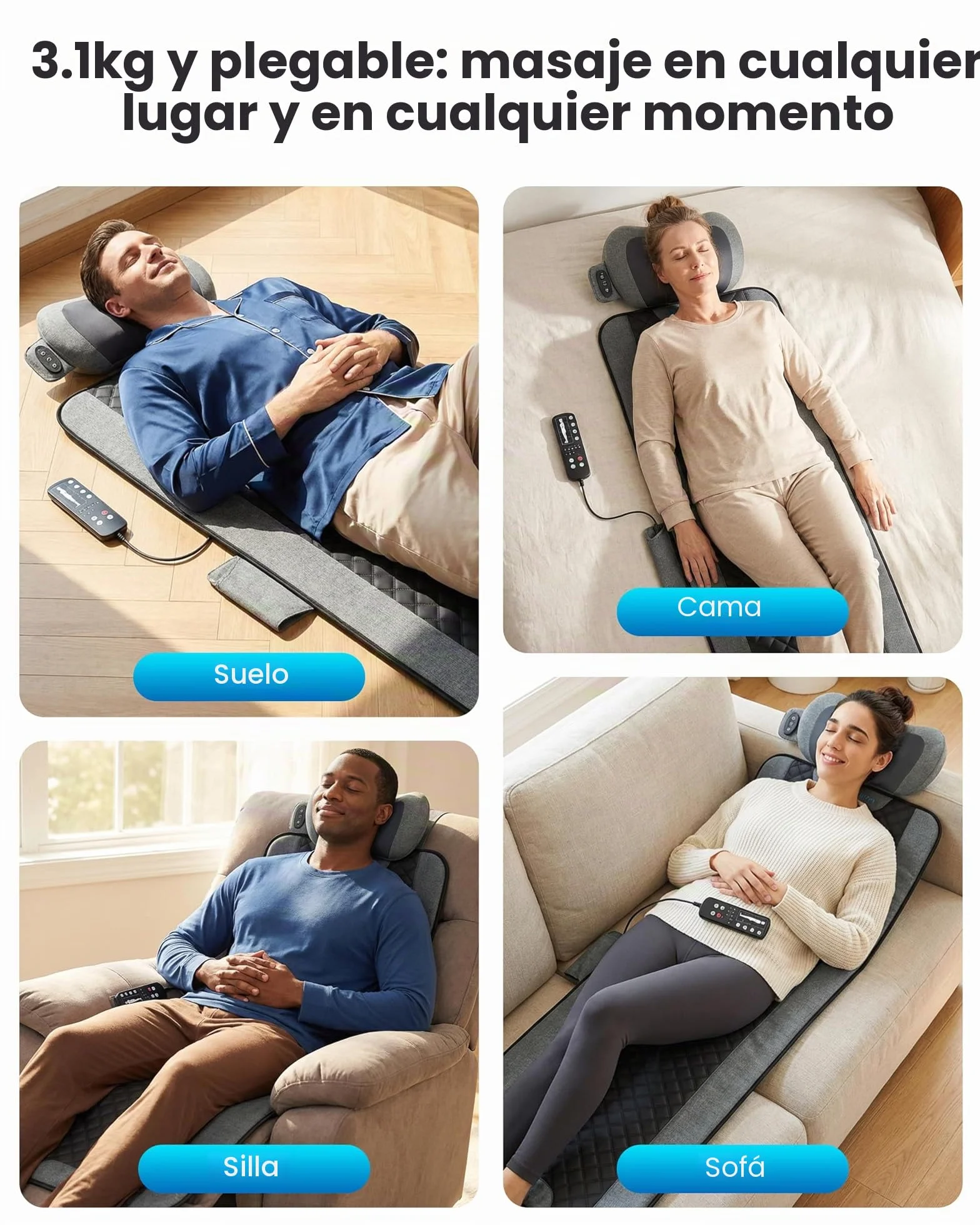 COMFIER Almohadilla de Masaje Corporal con Calor 10 Motores Shiatsu 160x56 cm
