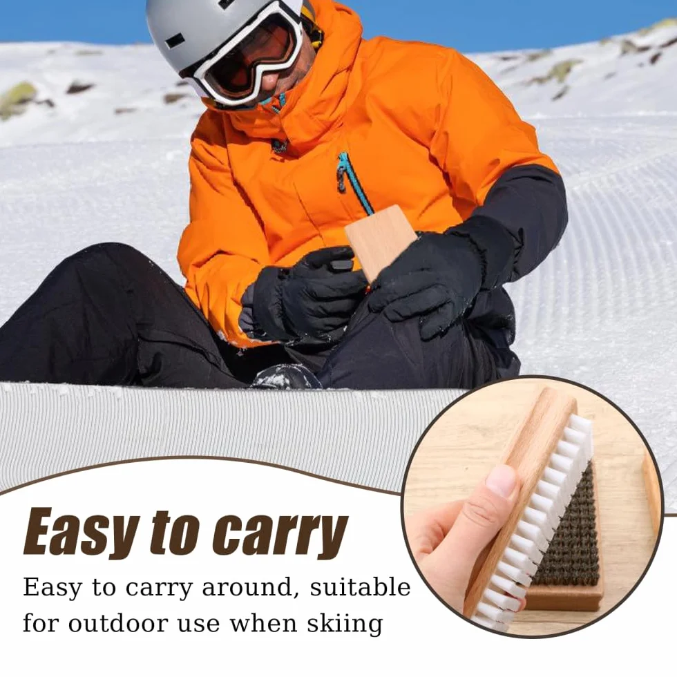MiOYOOW Kit Cepillos para Esquí y Snowboard, Cepillo de Nylon, Latón, CRIN de Caballo para Limpiar, Pulido y Relleno de Snowboards