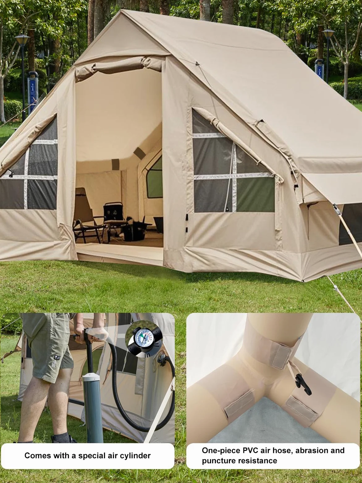 Tienda de campaña inflable para 2/4/6/8 personas, tiendas de campaña inflables para camping, actualización 2025, puerta con cremallera, fácil instalación, tienda de campaña inflable con mosquitera y