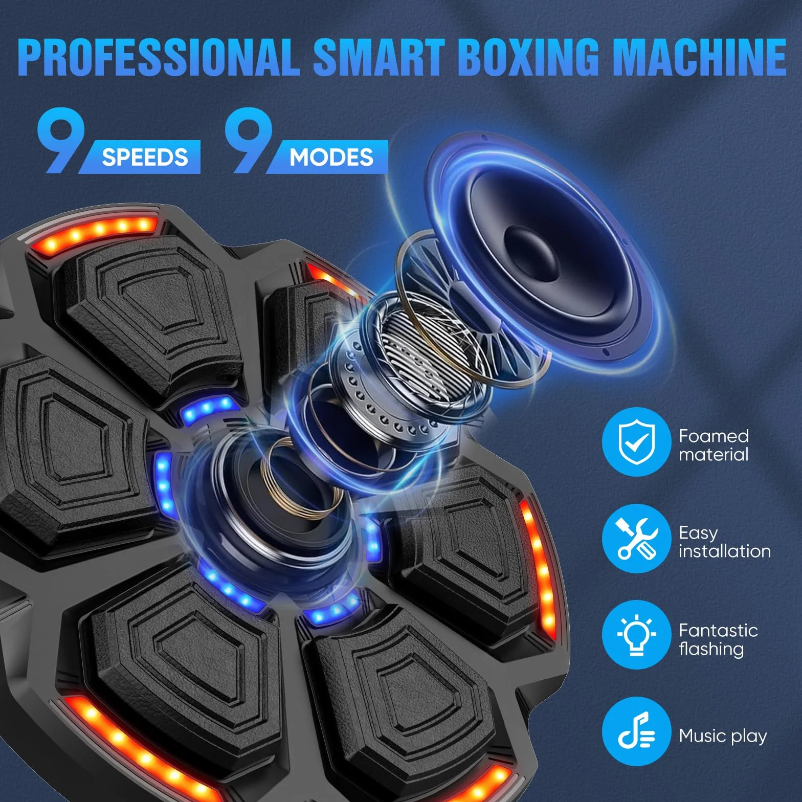 Máquina de boxeo musical Smart LED Bluetooth con guantes y diana de pared 9 modos de velocidad