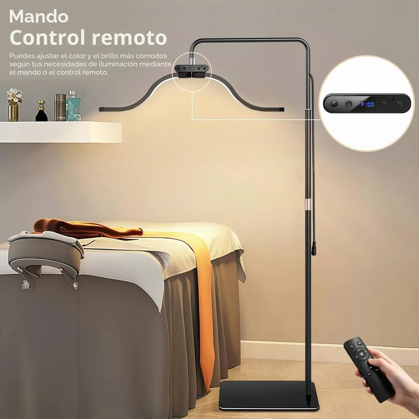 Nubes Lampara de Pie LED Anillo Belleza para Extensiones de Pestañas con Soporte Teléfono, Brillo y Altura Ajustables